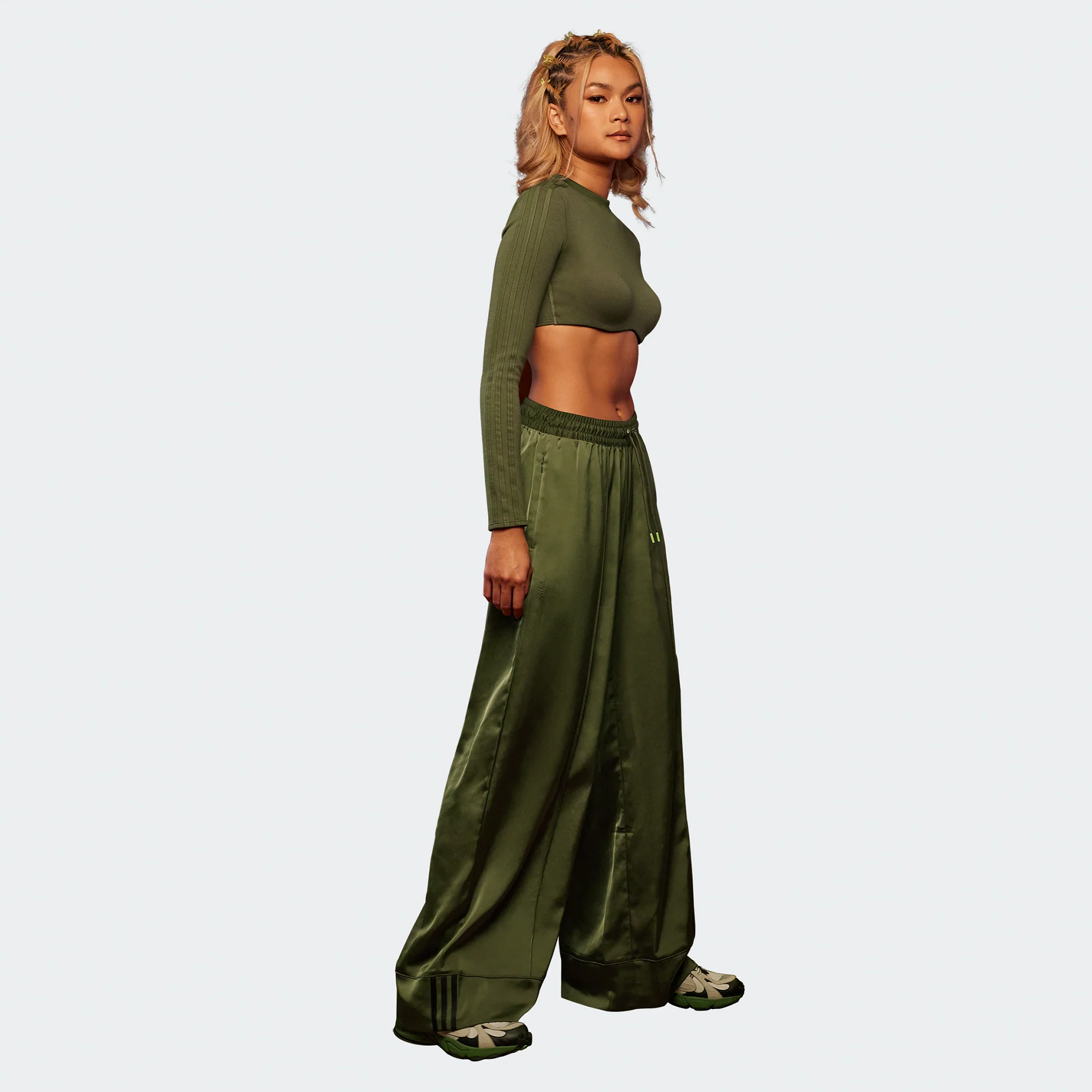 Adidas x Ivy Park Womens 3 Stripe Wide Leg Pant 'Wild Pine' - Image 2