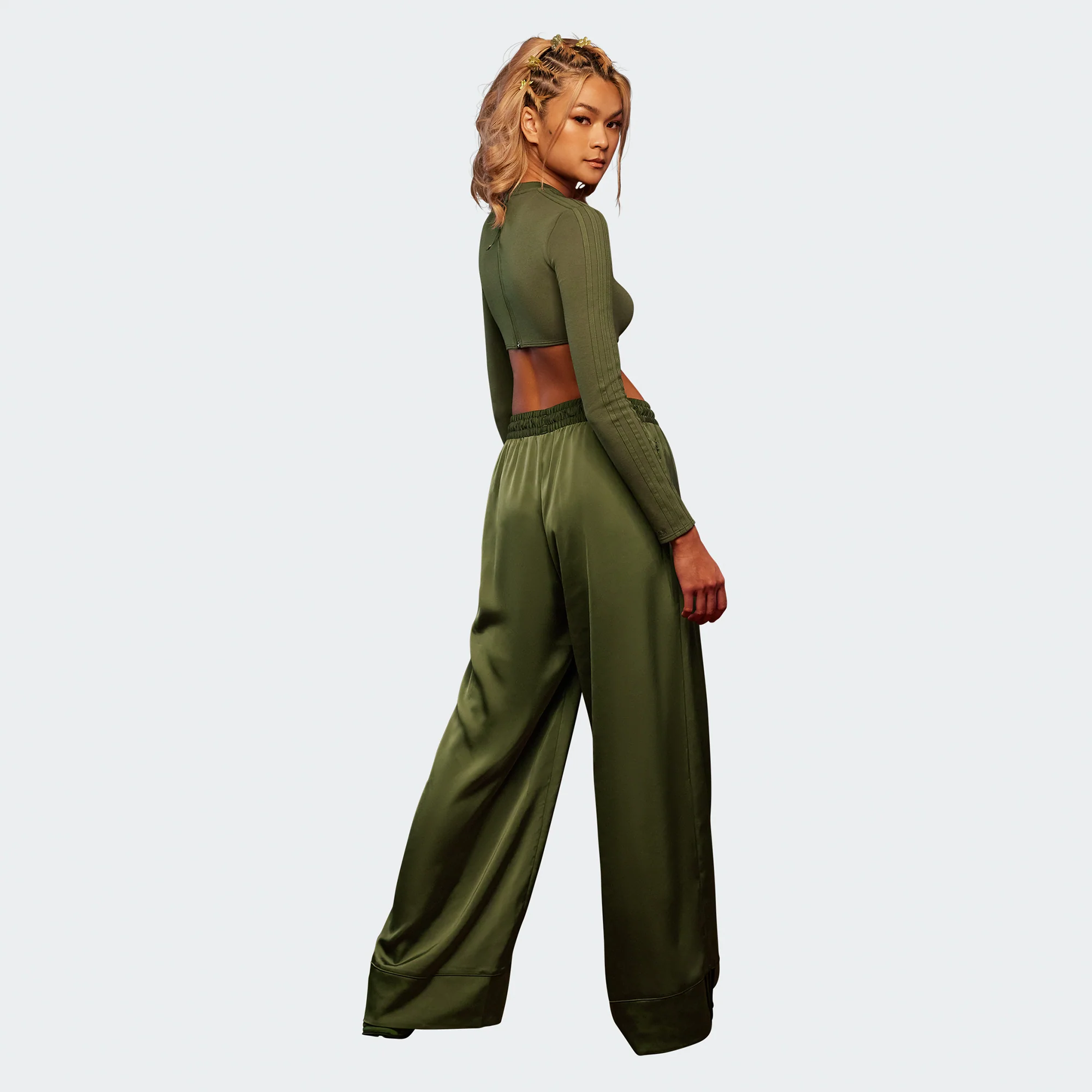 Adidas x Ivy Park Womens 3 Stripe Wide Leg Pant 'Wild Pine' - Image 3
