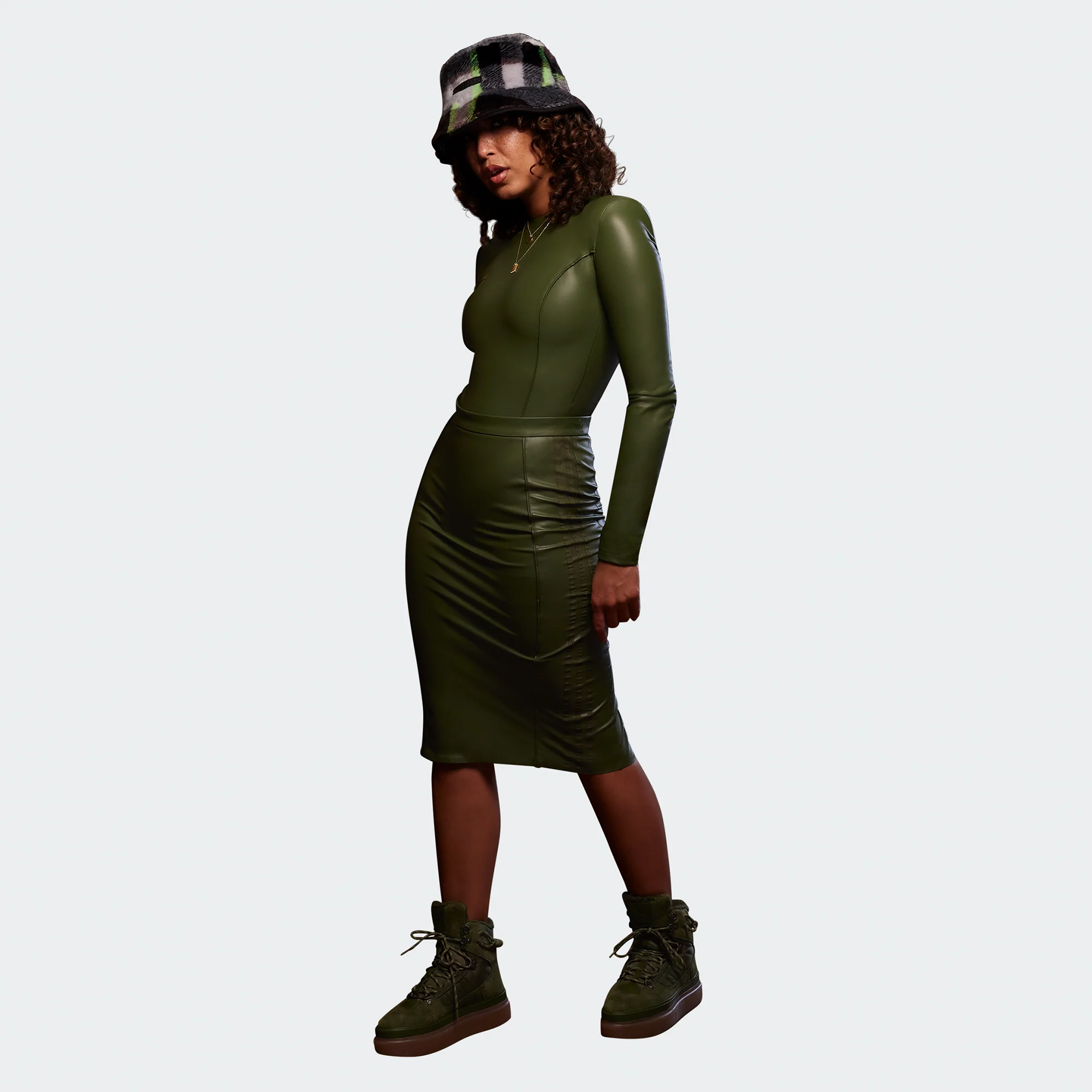 Adidas x Ivy Park Womens Faux Leather Bodysuit 'Wild Pine' - Image 2