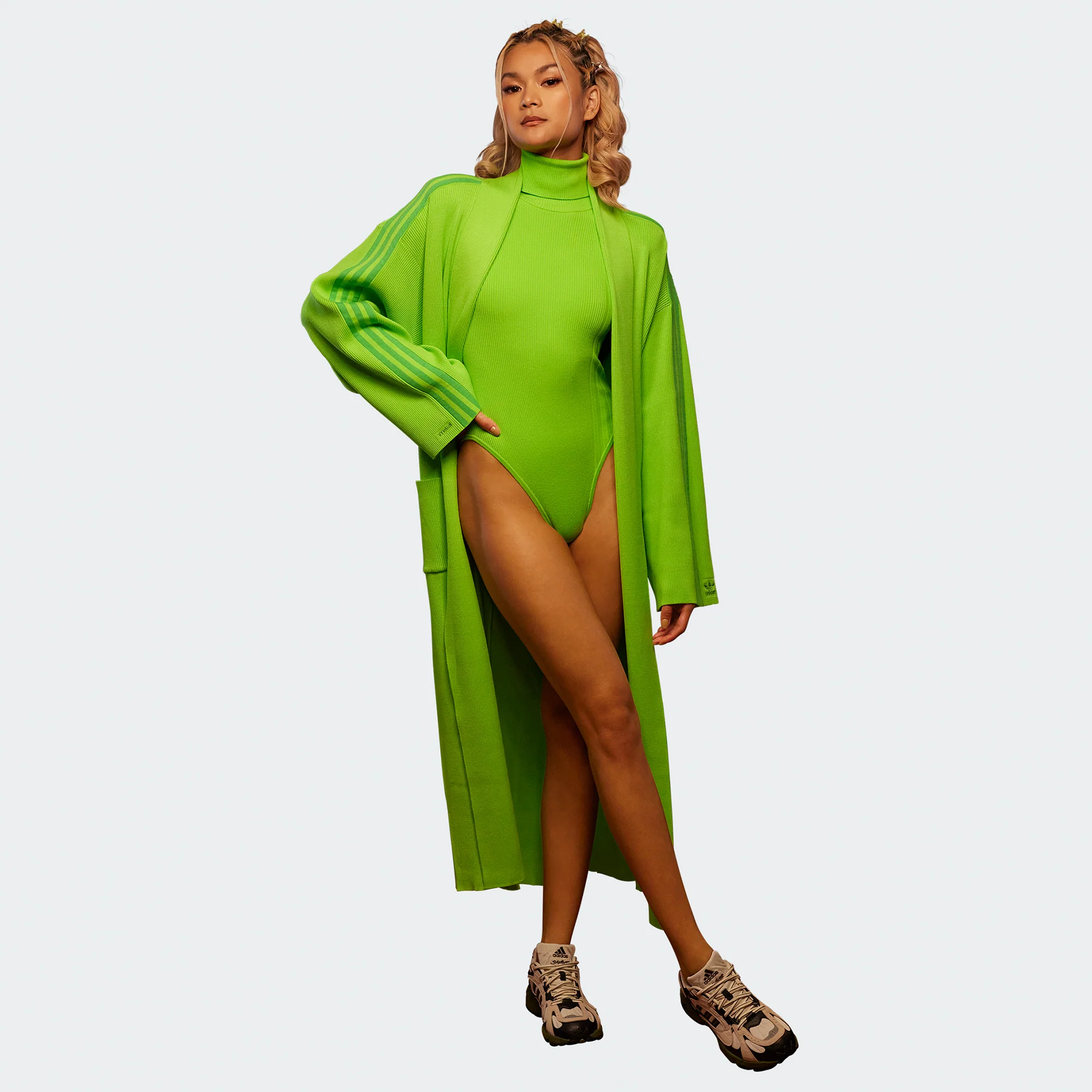 Adidas x Ivy Park Womens Knit Rib Robe 'Solar Slime' - Image 2