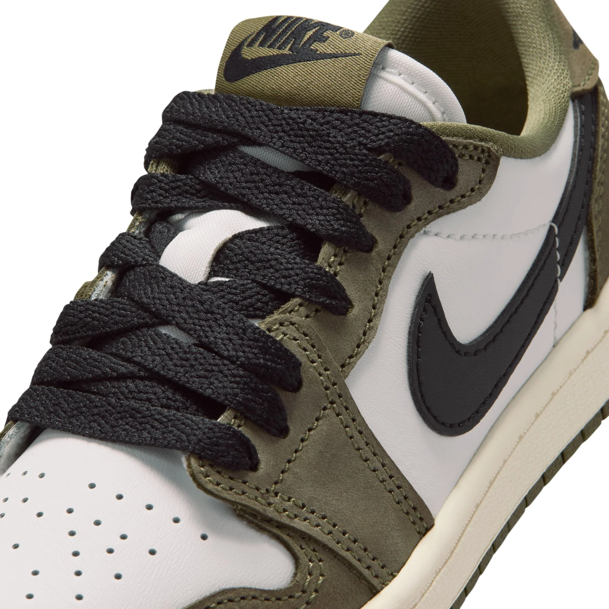 Air Jordan 1 Little Kids Retro Low "Medium Olive" Shoes - Image 4
