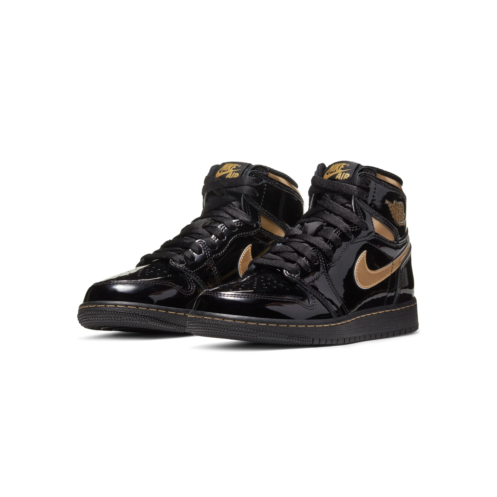 Air Jordan Kids 1 Retro High Black & Gold Shoes - Image 2