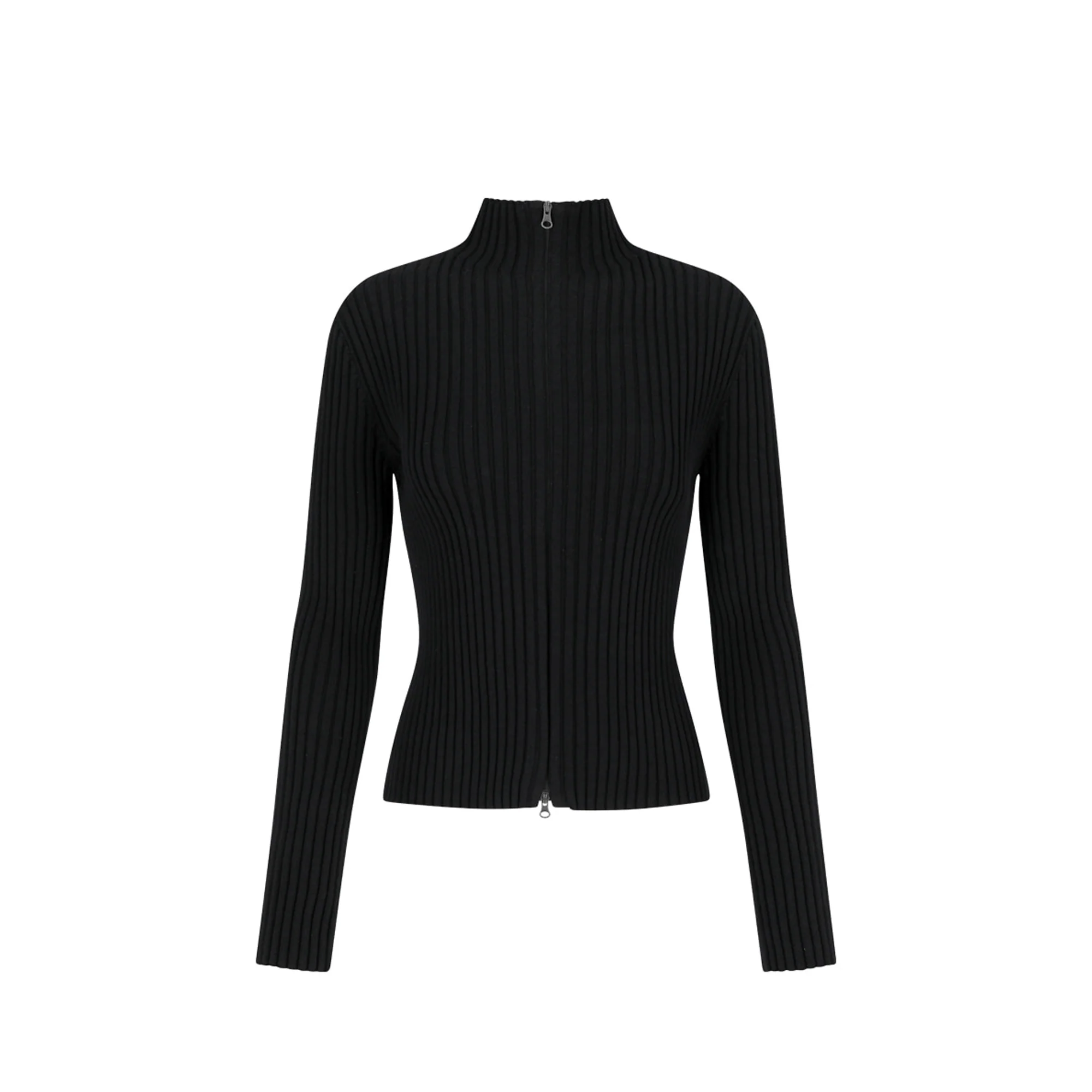 Amomento Womens Ribbed High Neck Zip Up