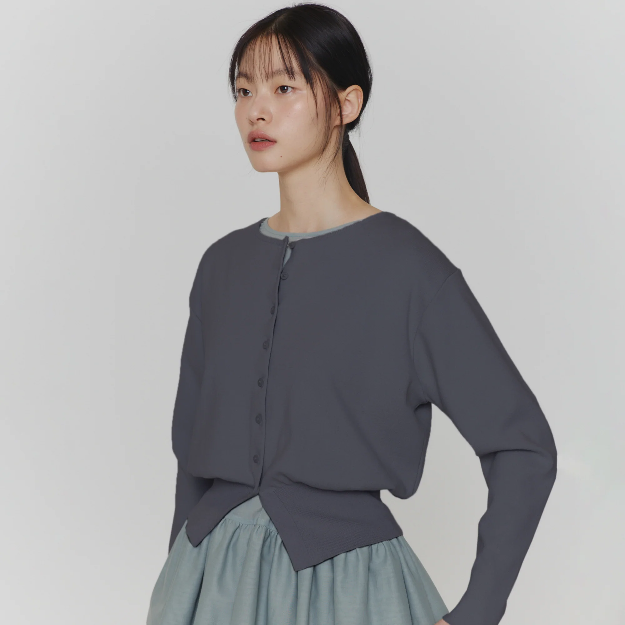 Amomento Womens Round Sleeve Shirred Cardigan - Image 4