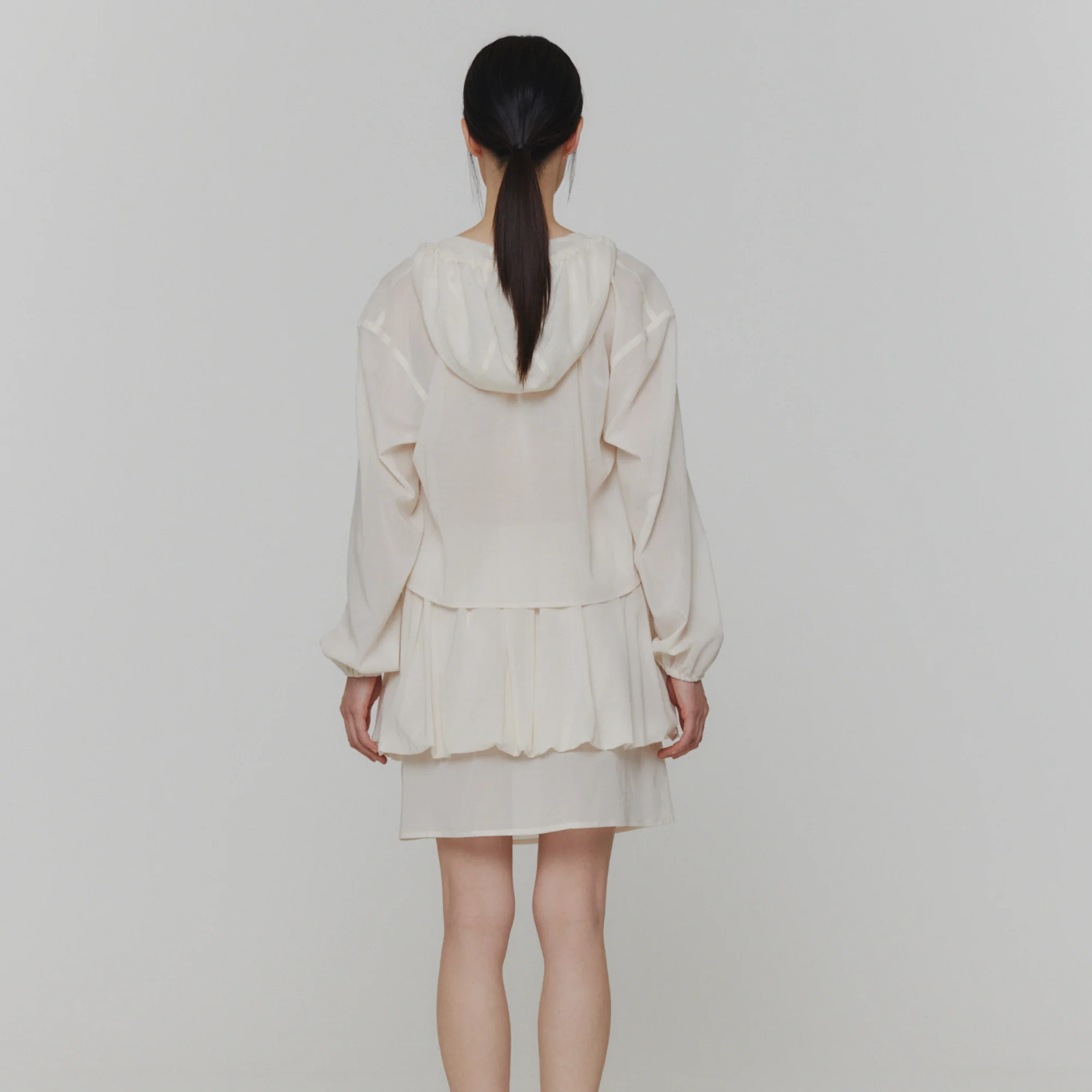 Amomento Womens Sheer Shirring Hooded Blouse - Image 3