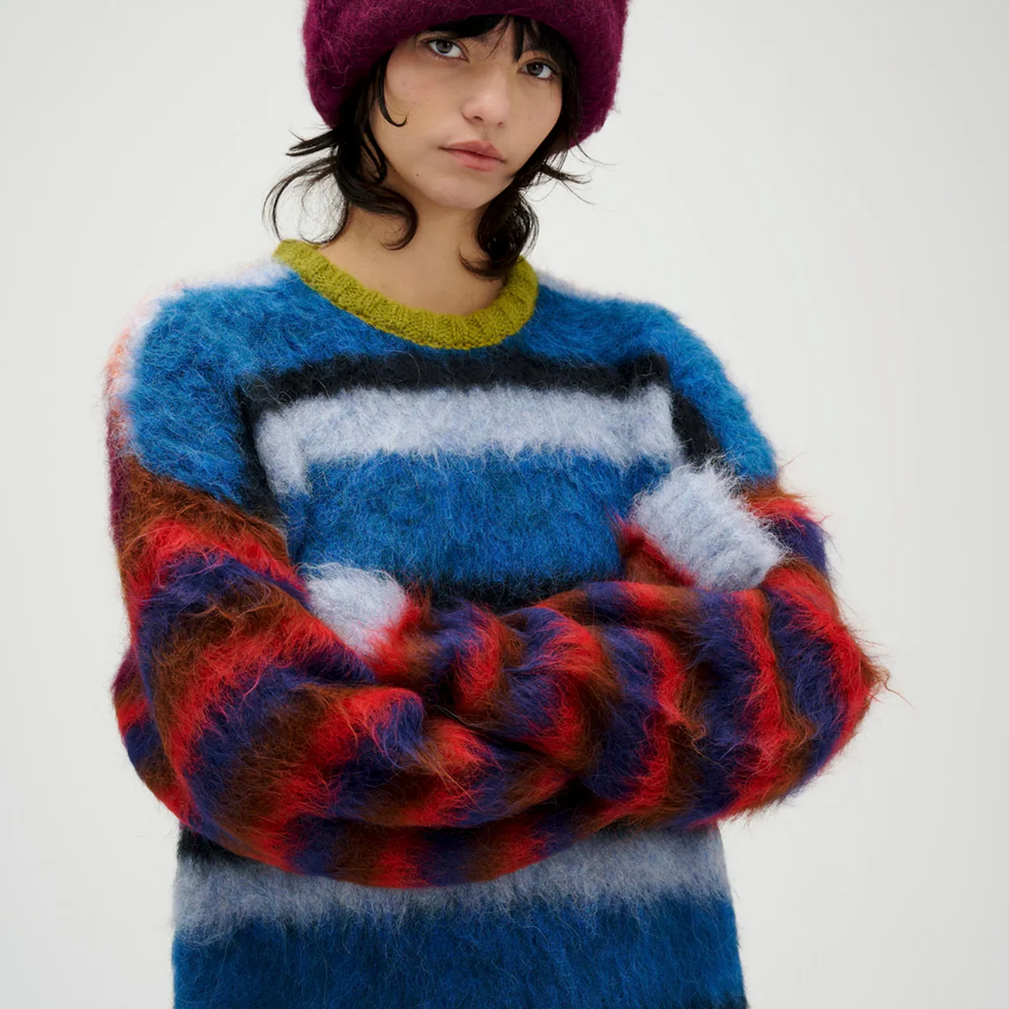 Brain Dead Mens Blurry Lines Alpaca Crewneck Sweater - Image 3