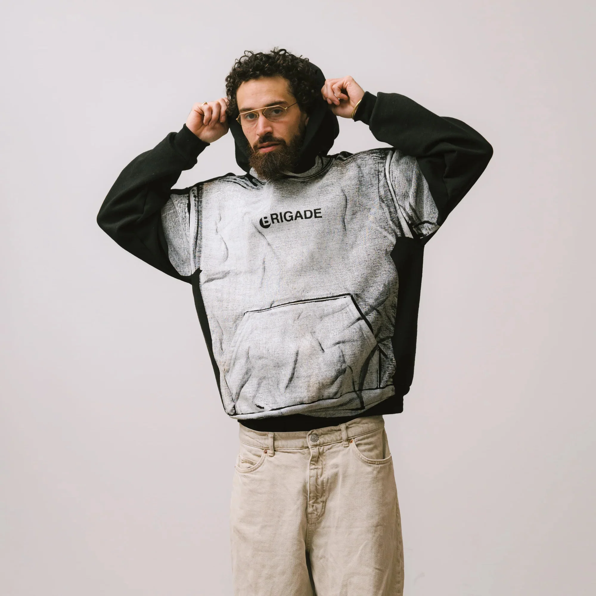 Brigade Mens Tromp-L'oeil Logo Tee Hoodie - Image 2