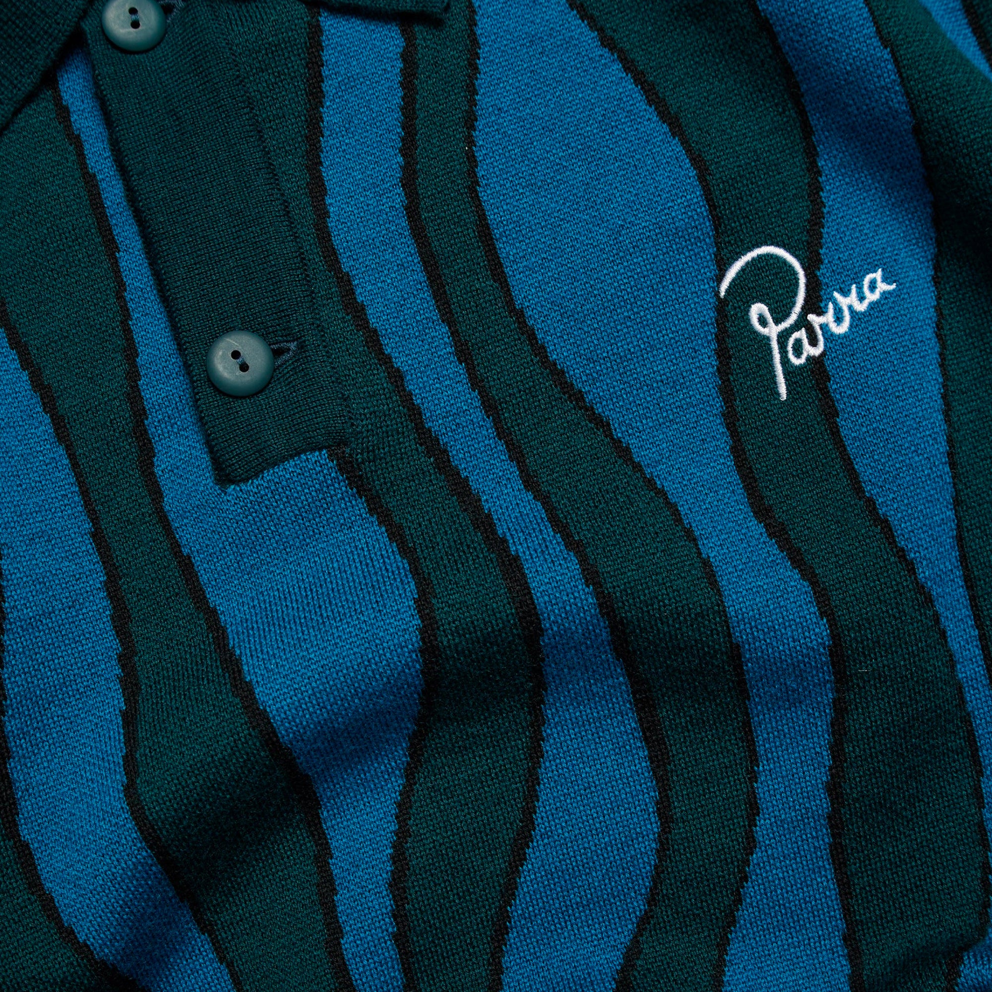 By Parra Mens Aqua Weed Waves Knitted Polo Shirt - Image 3