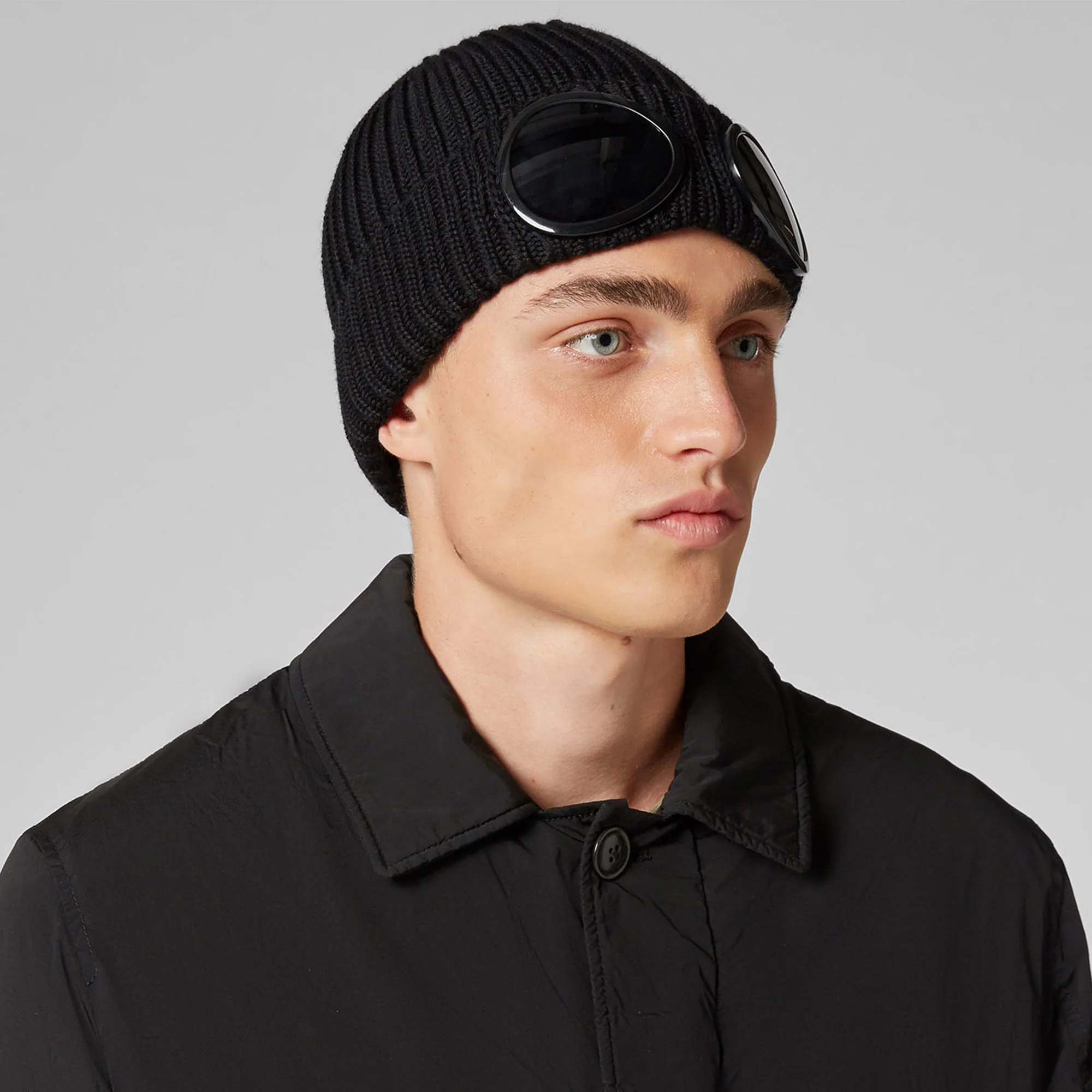 C.P. Company Merino Wool Goggle Beanie in Black - Image 3