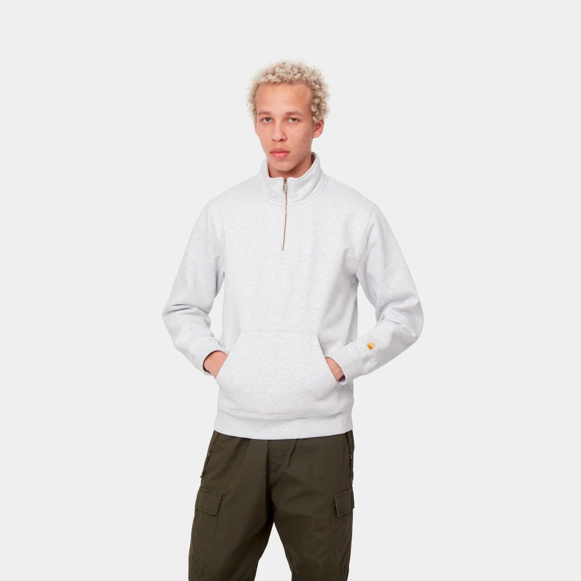 Carhartt WIP Mens Chase Neck Zip Sweater Ash Heather - Image 2