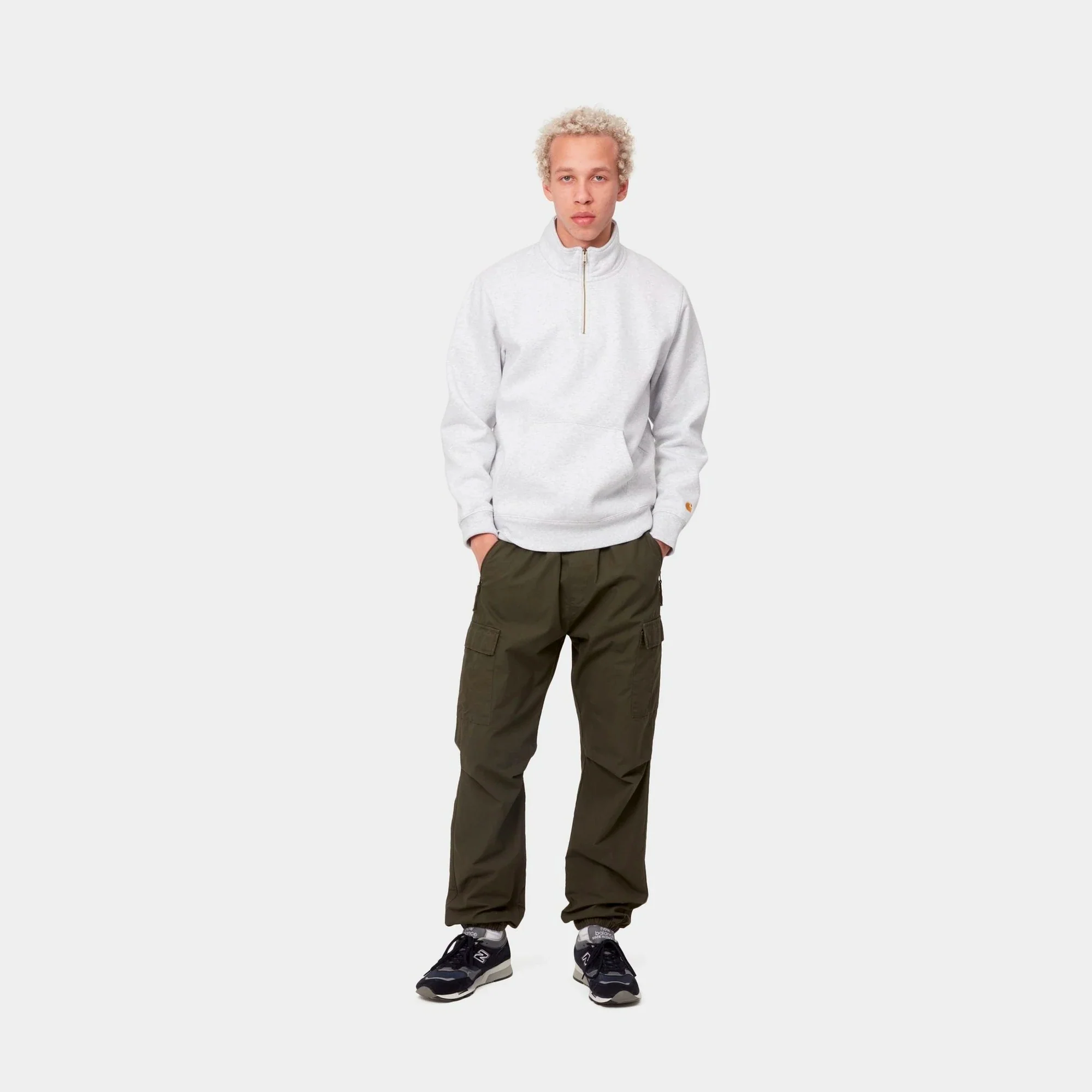Carhartt WIP Mens Chase Neck Zip Sweater Ash Heather - Image 4