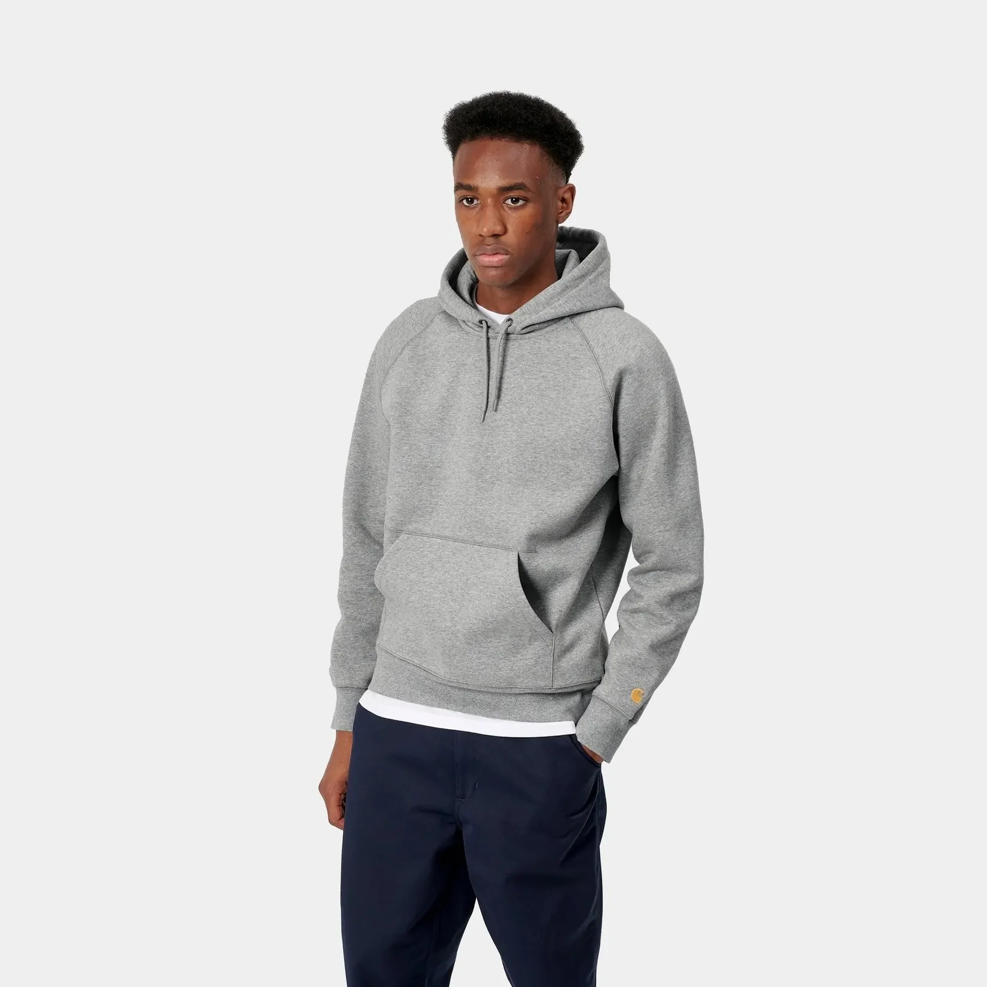 Carhartt Mens Hooded Chase Sweatshirt 'Heather Grey/Gold' - Image 3