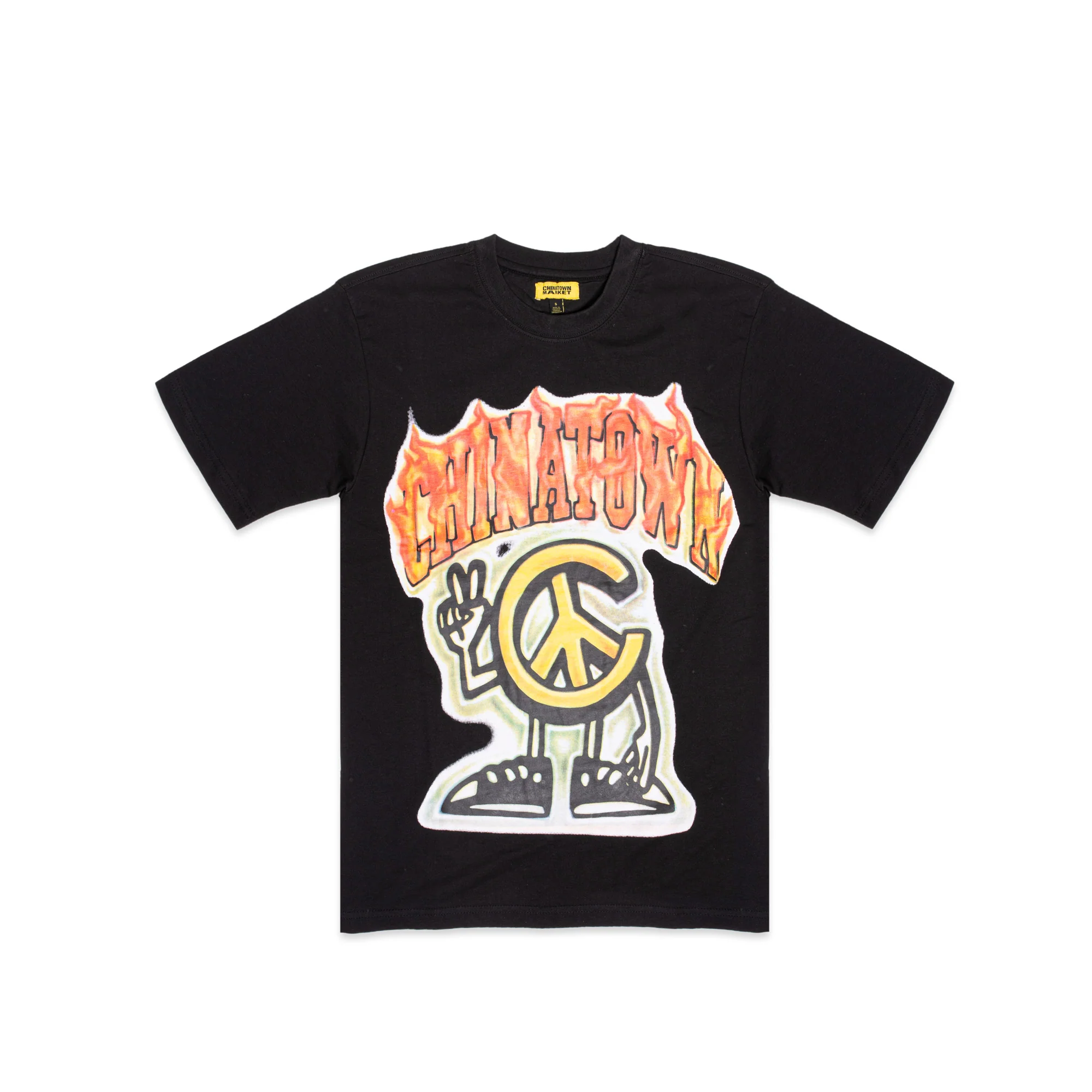 Chinatown Market Mens Peace Guy Flame Arc T-Shirt 'Black'