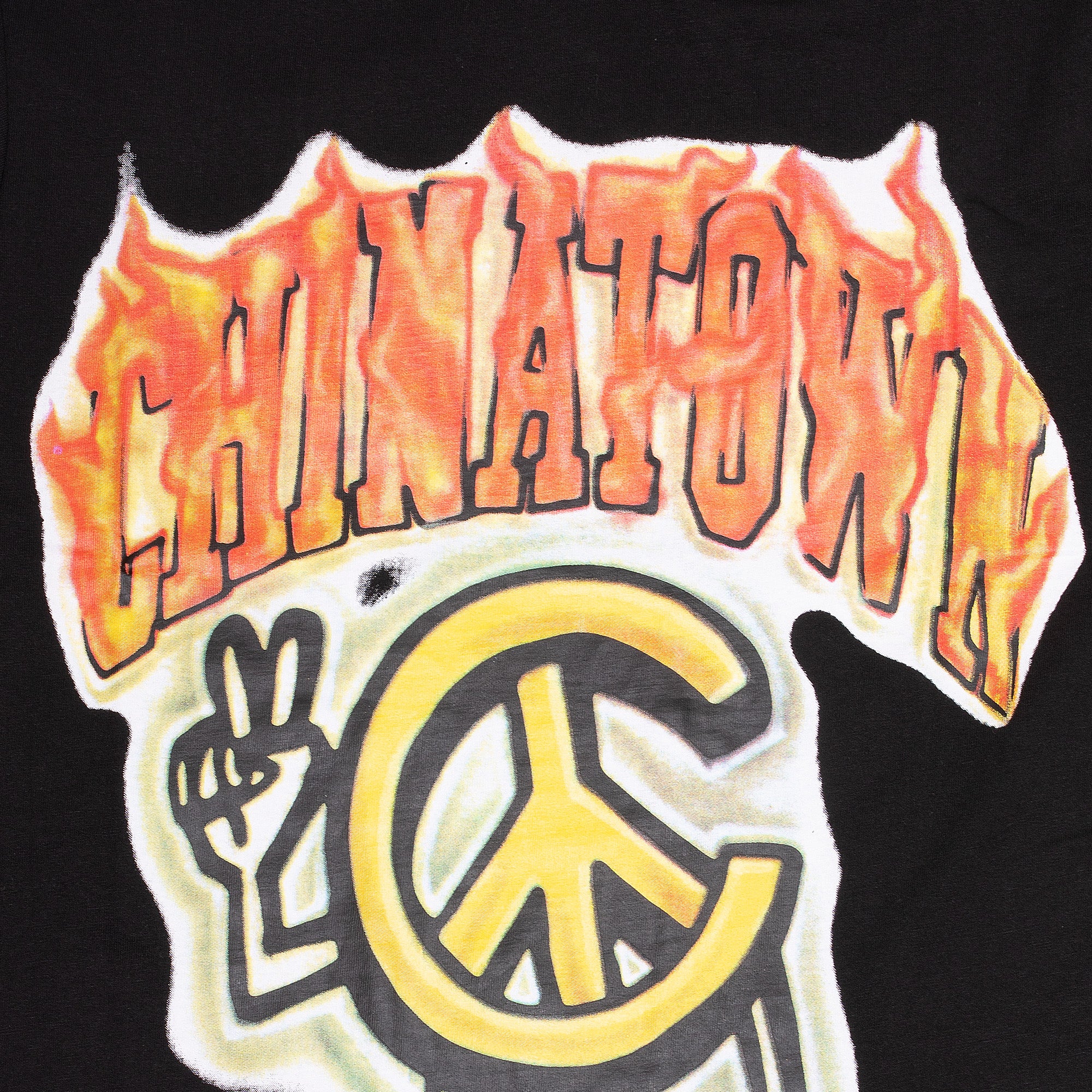 Chinatown Market Mens Peace Guy Flame Arc T-Shirt 'Black' - Image 2