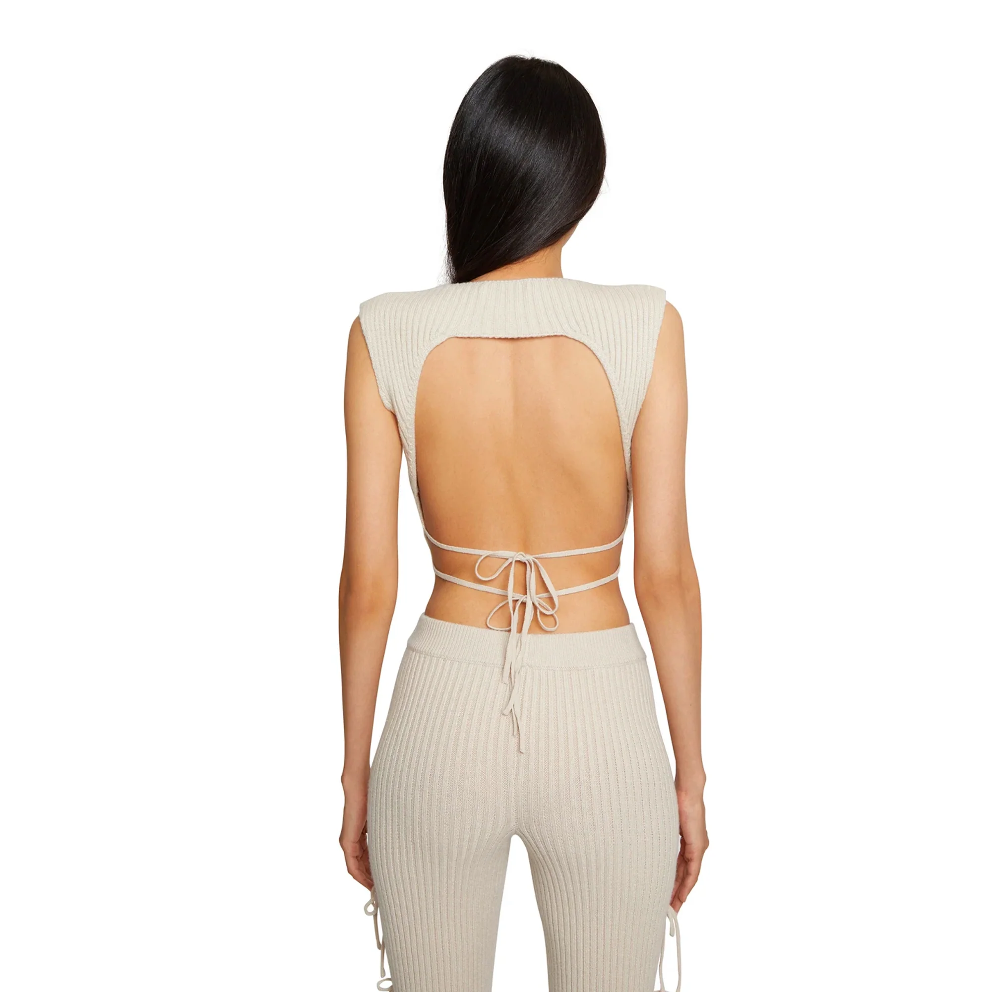 Danielle Guizio Womens Rib Knit backless Tan - Image 2