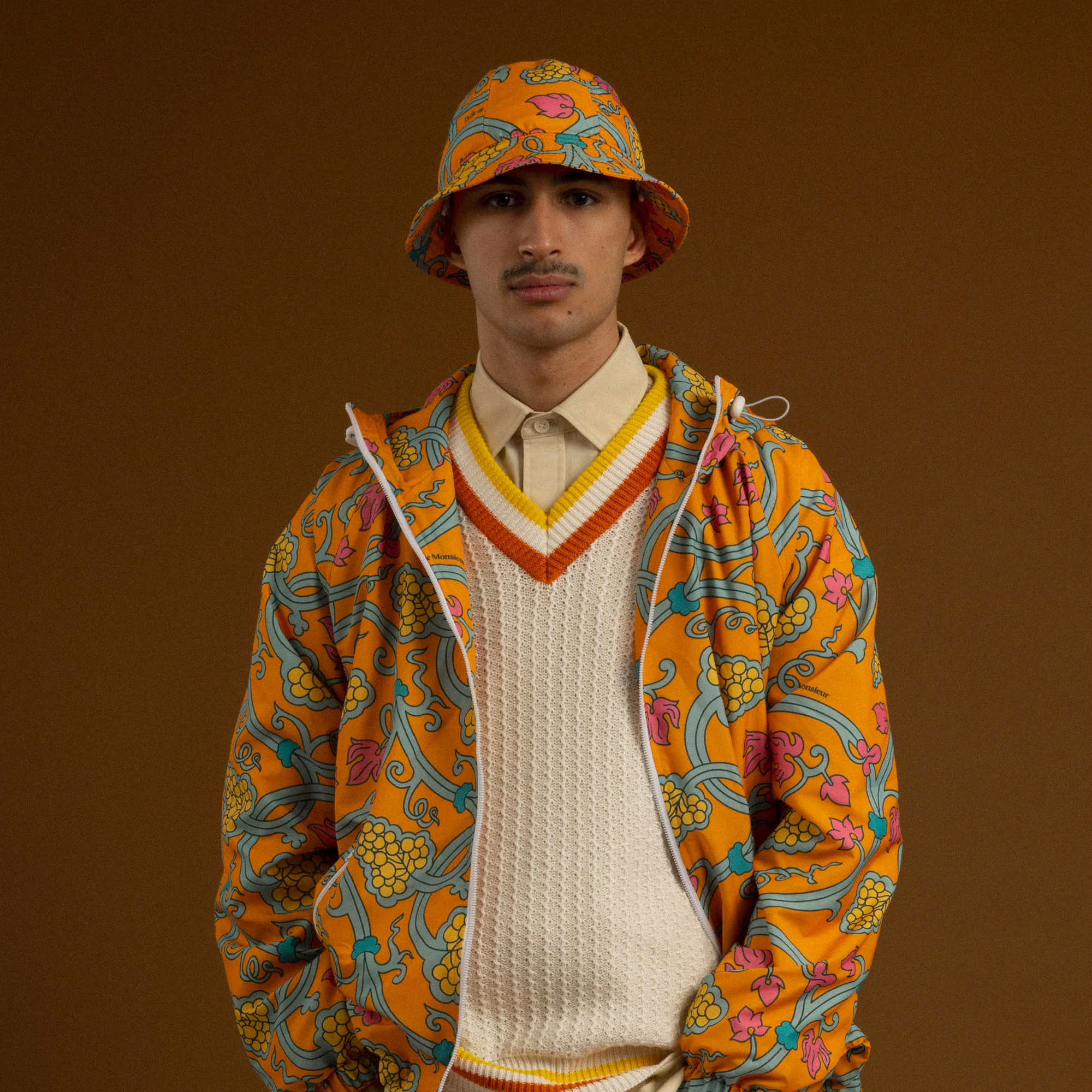 Drole De Monsieur Floral Print Bucket Hat Orange - Image 2
