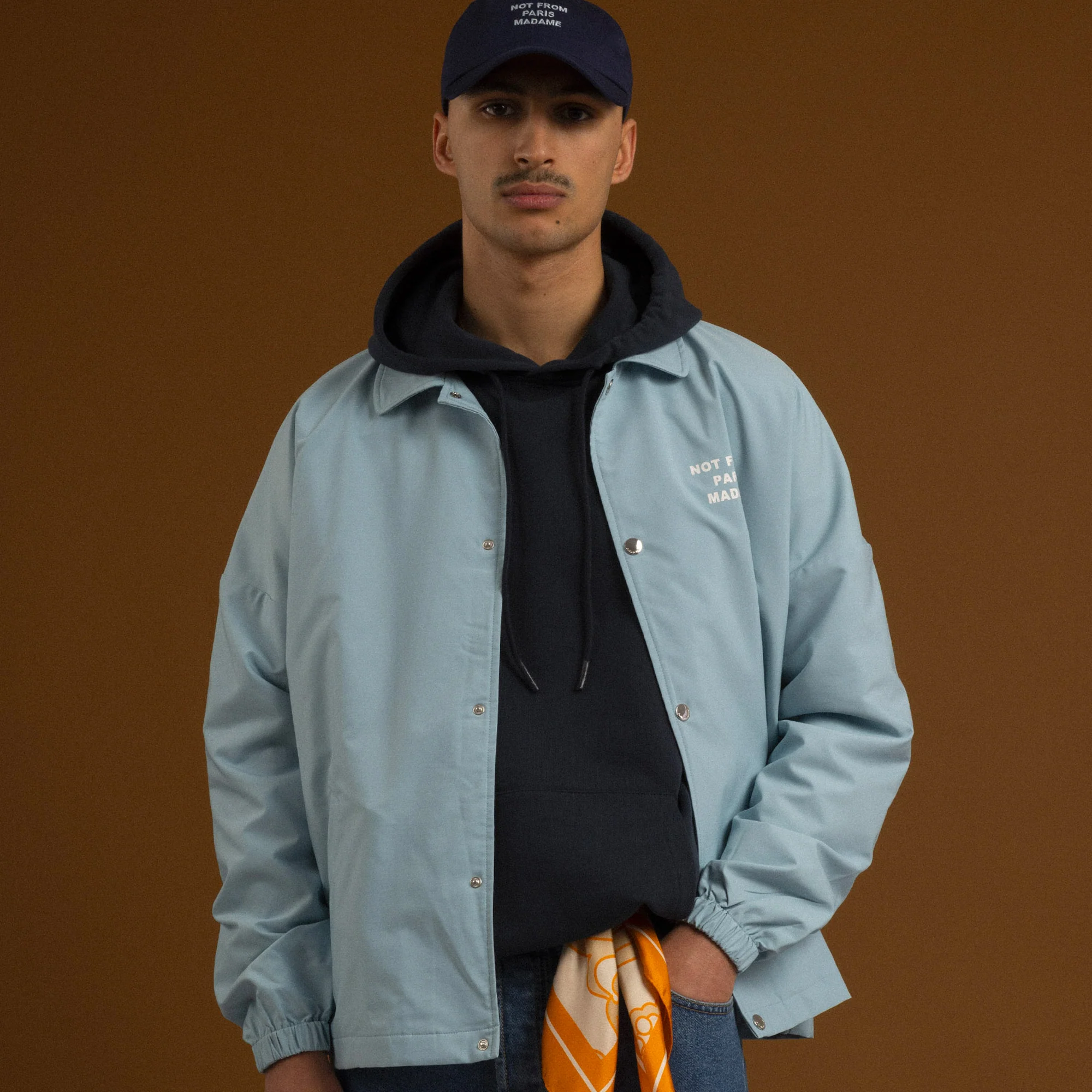 Drole De Monsieur Mens NFPM Slogan Coach Jacket Light Blue - Image 4