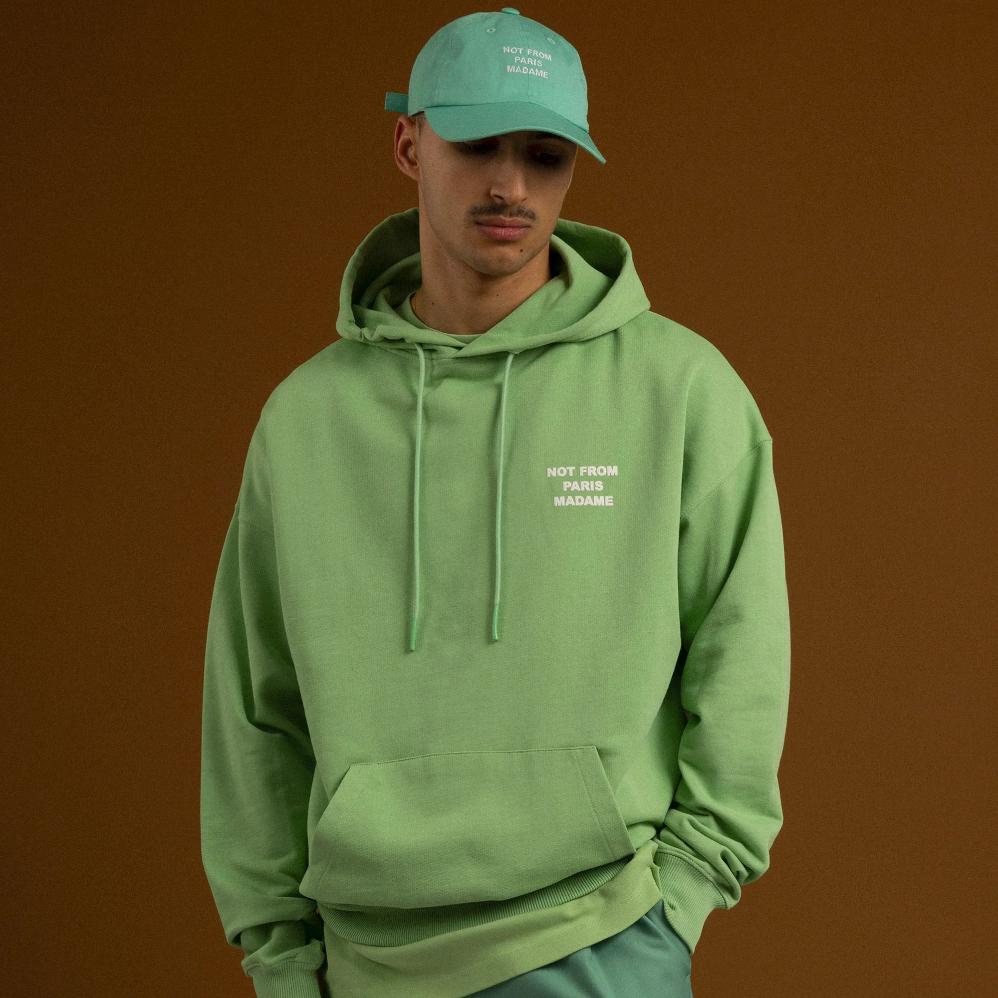 Drole De Monsieur Mens NFPM Slogan Hoodie Light Green - Image 4