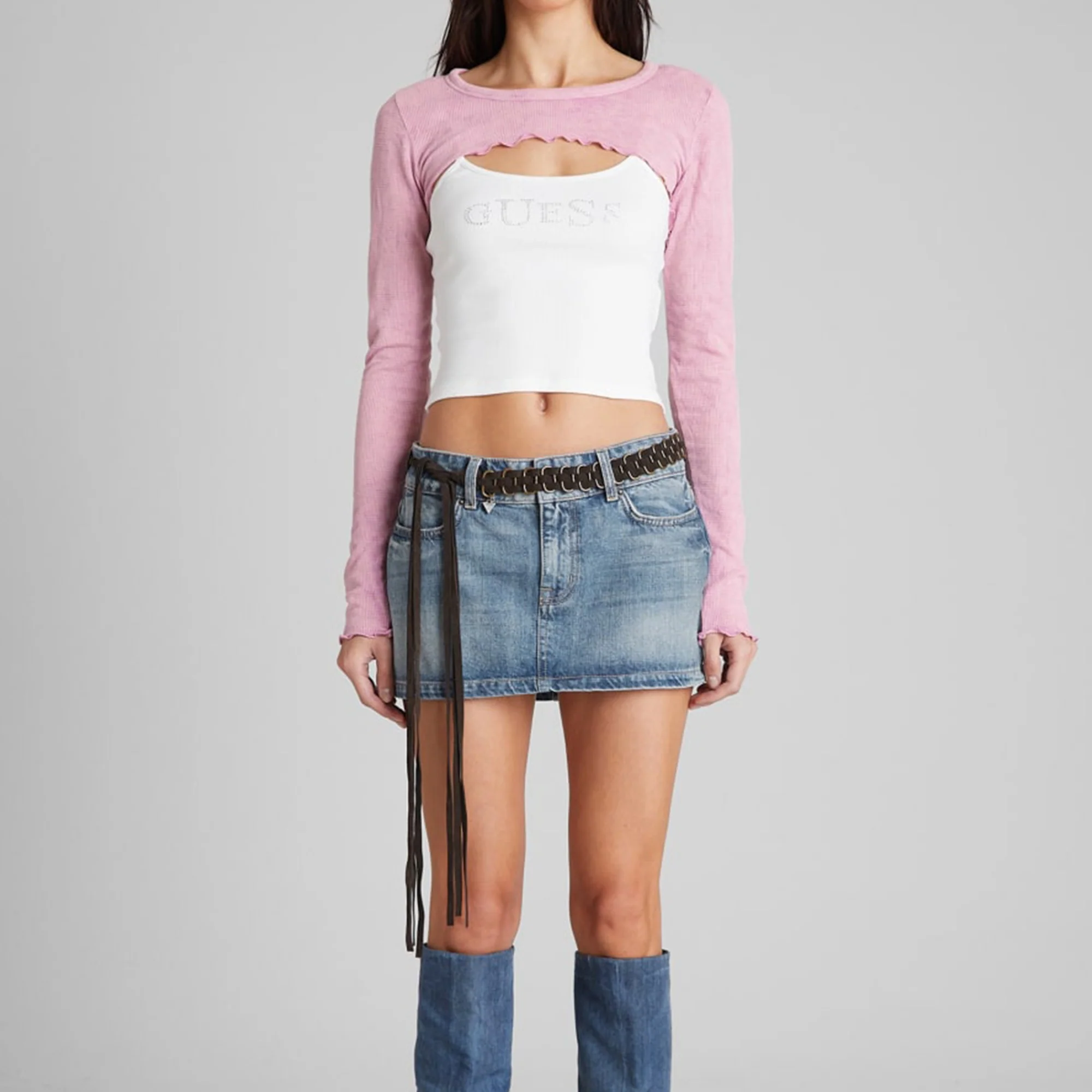 Guess USA Womens Aged Waffle Crop Top - Image 2