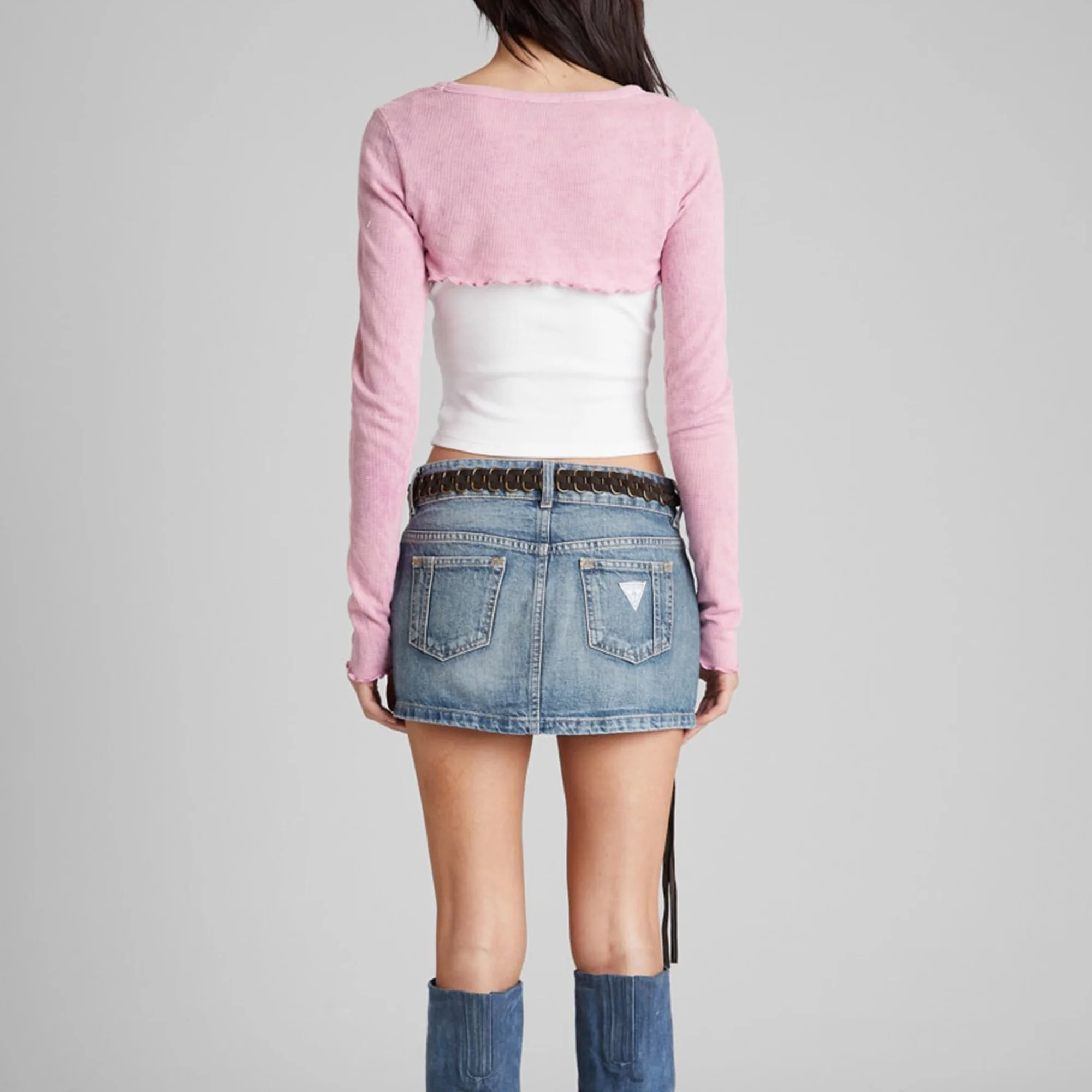 Guess USA Womens Aged Waffle Crop Top - Image 3