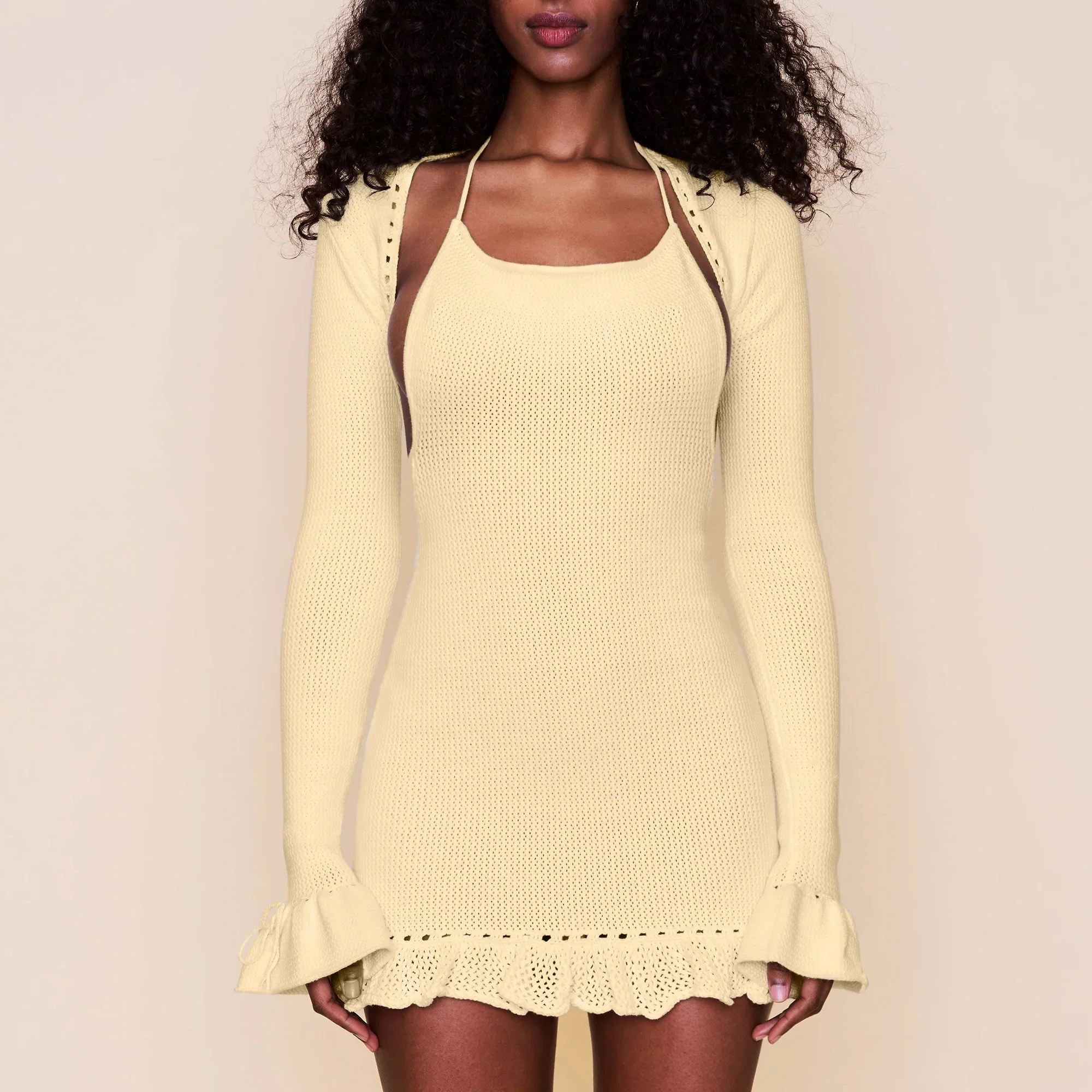Guizio Womens Crochet Ruffle Sleeve Bolero - Image 4