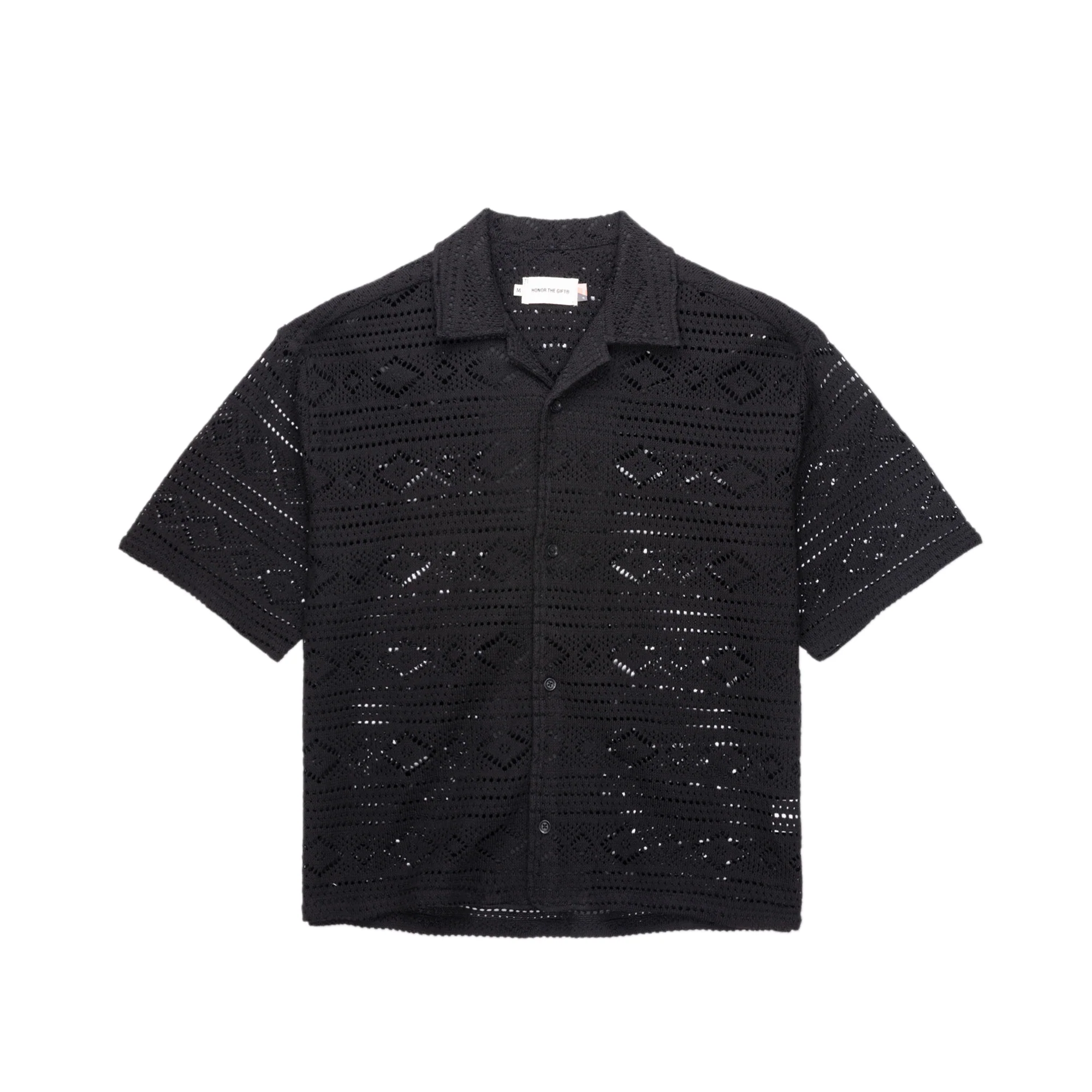Honor The Gift Mens Pointelle Crochet Camp Collar Shirt