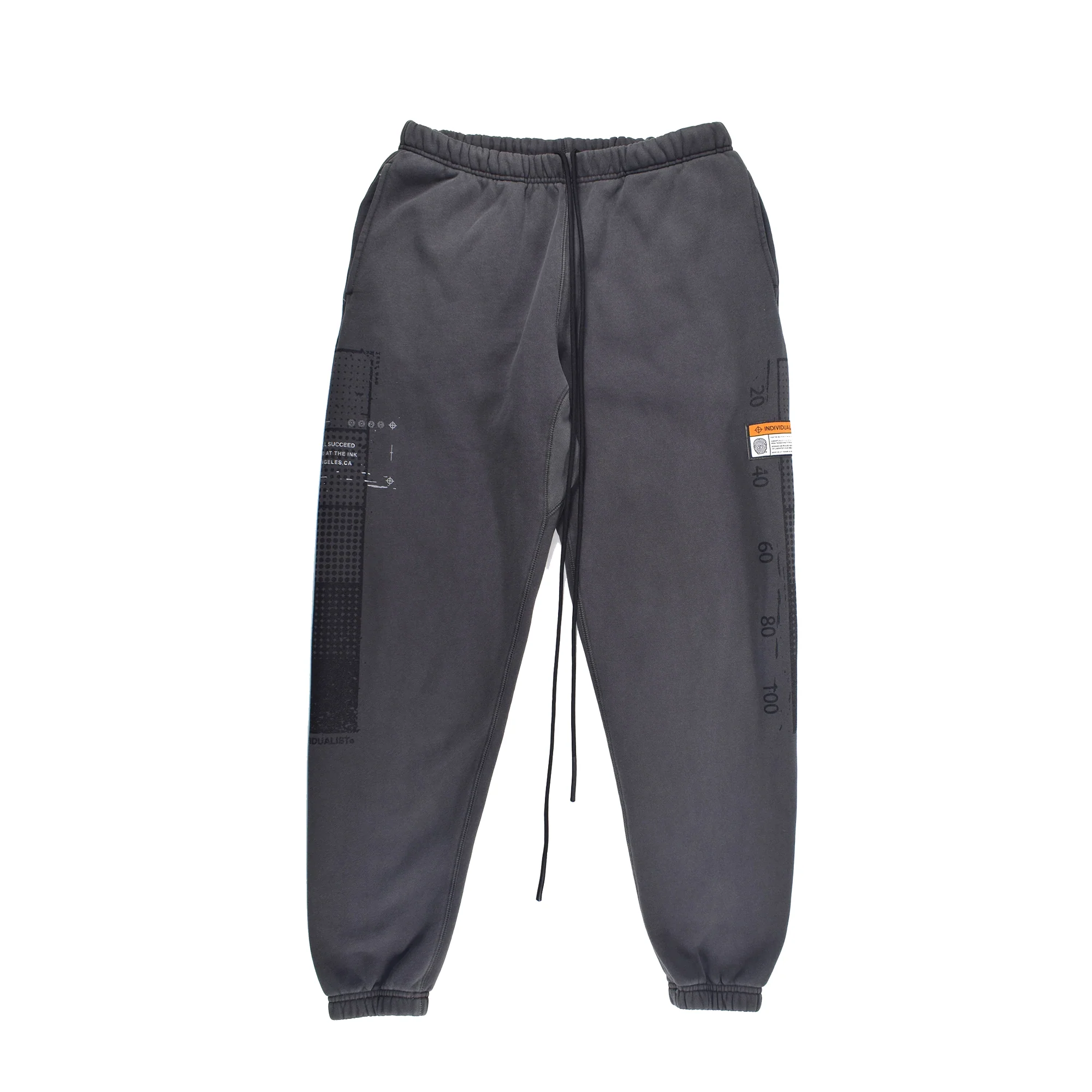 INDVLST Mens Distressed Test Bar Fleece Pants 'Over Dyed Dark Grey'