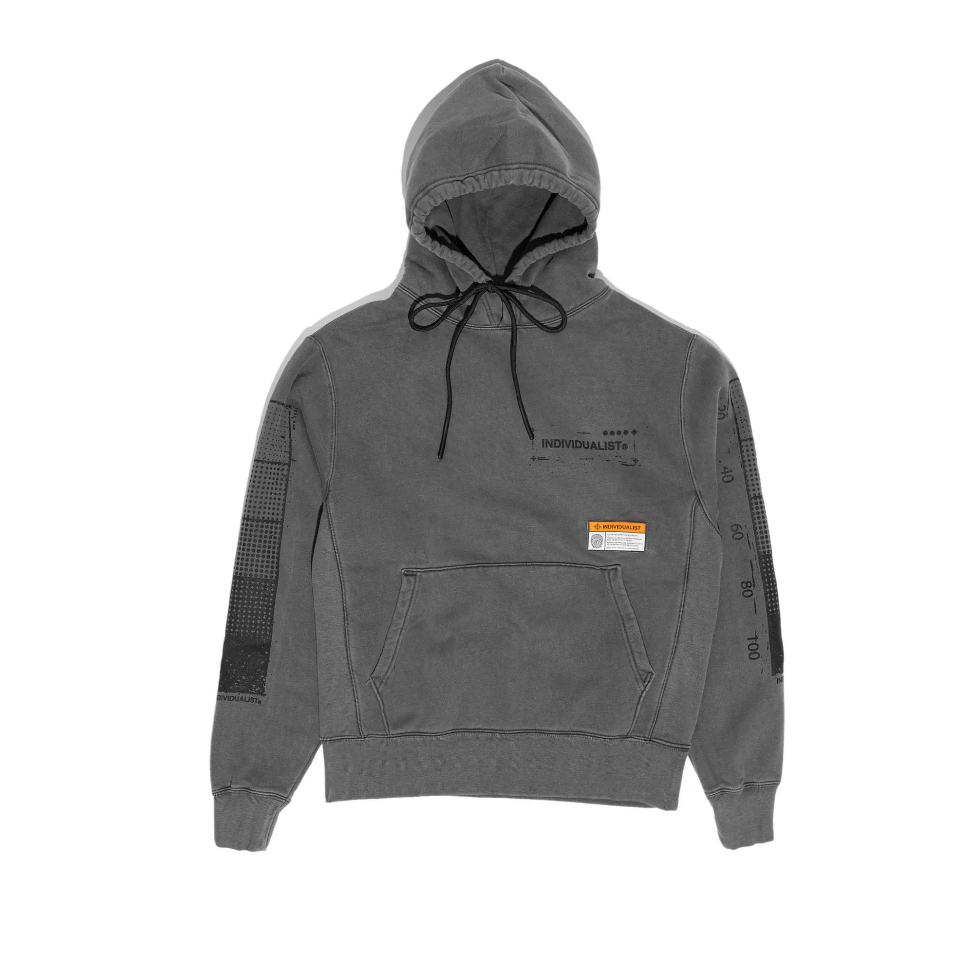 INDVLST Mens Distressed Test Bar Hoodie 'Over Dyed Dark Grey'