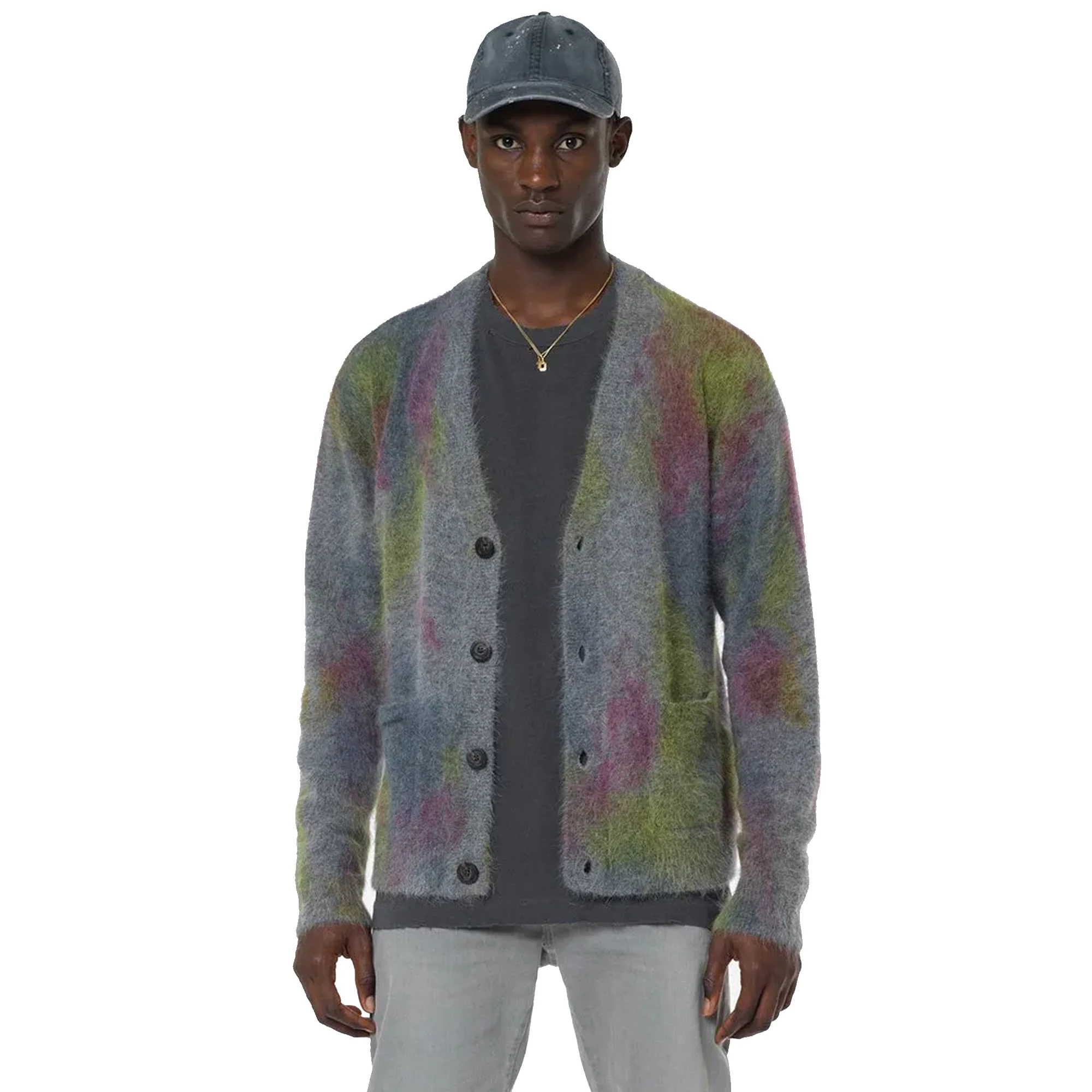 John Elliot Mens Angora Cardigan 'Charcoal Skittles' - Image 2