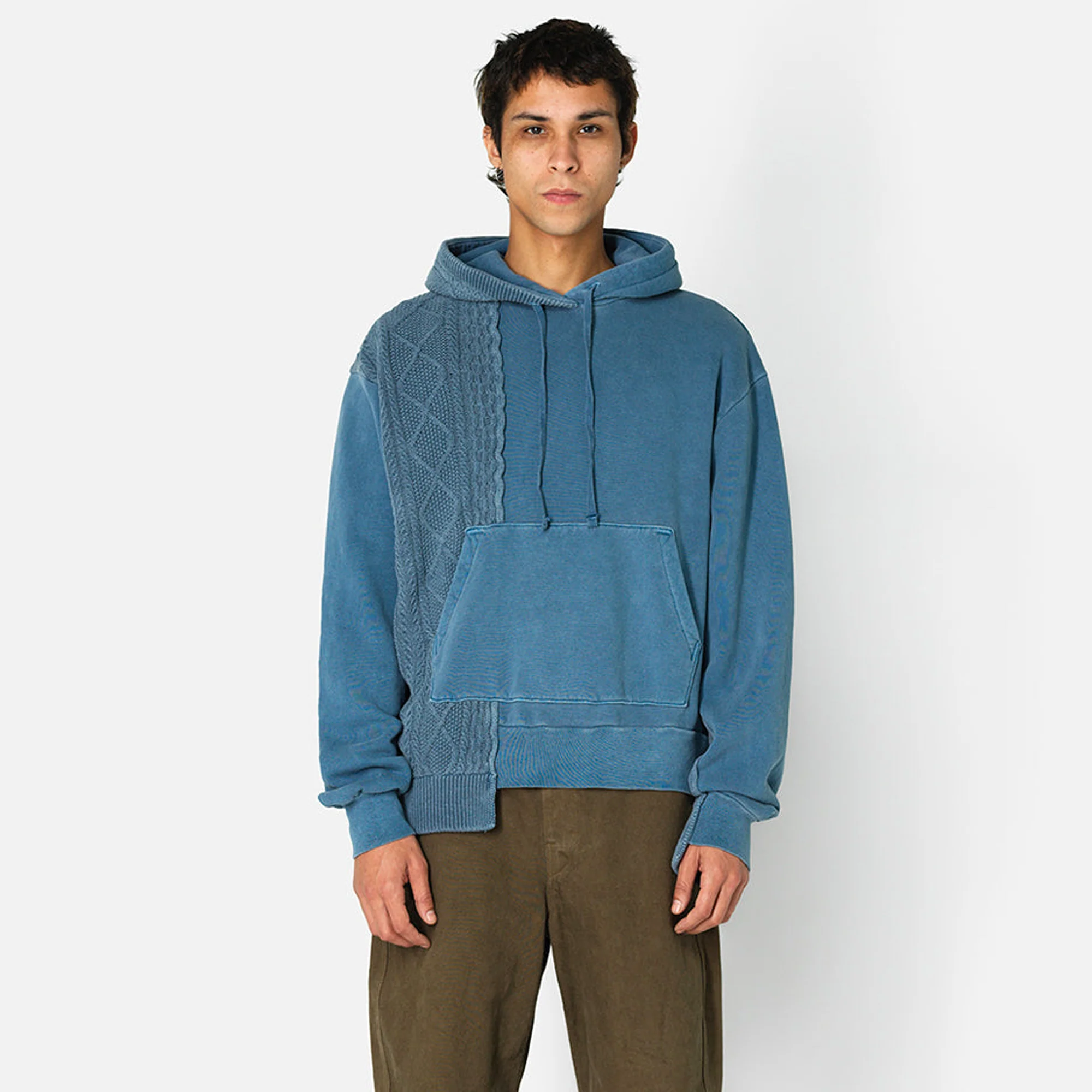 John Elliott Mens Cable Knit Reconstructed Hoodie - Image 2