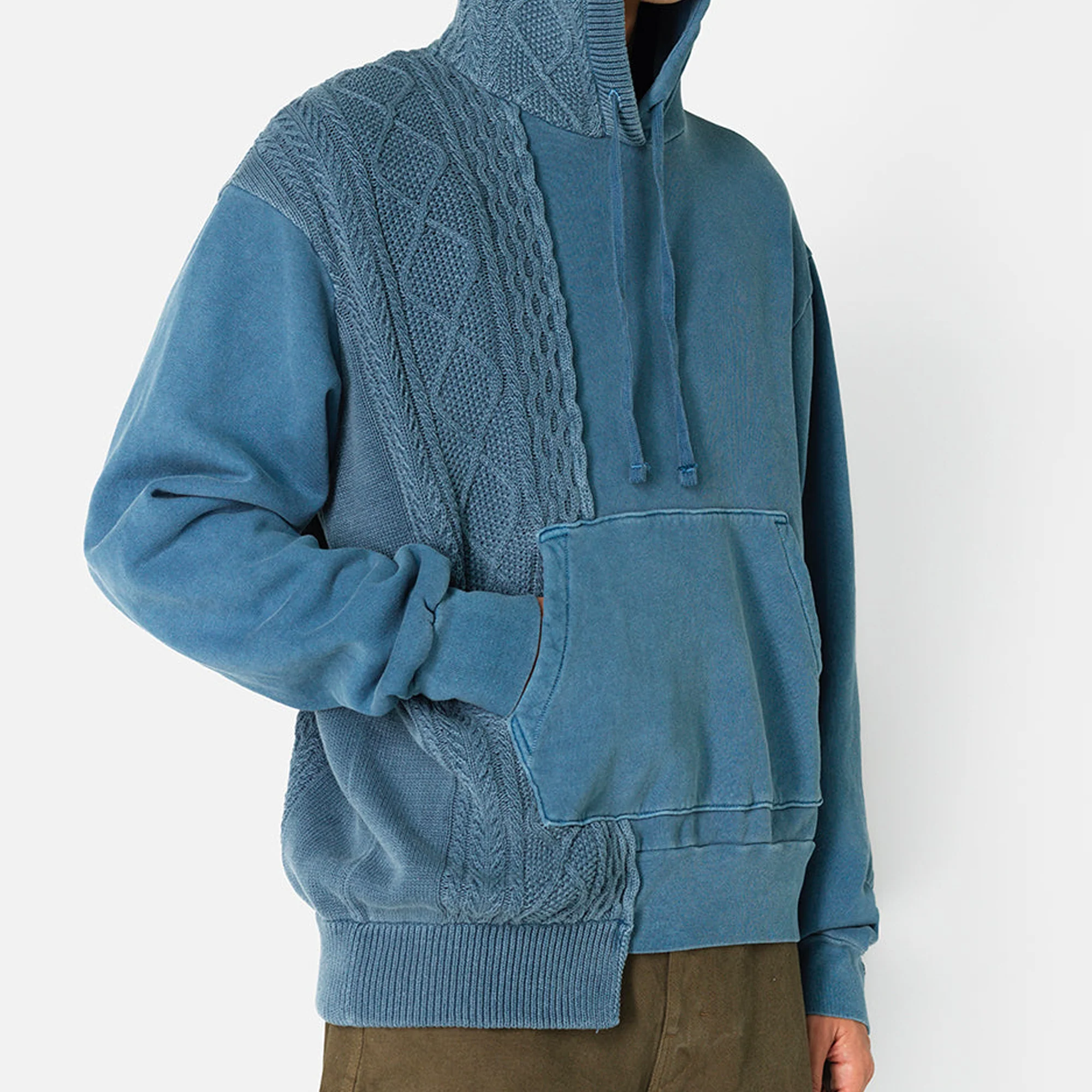 John Elliott Mens Cable Knit Reconstructed Hoodie - Image 4