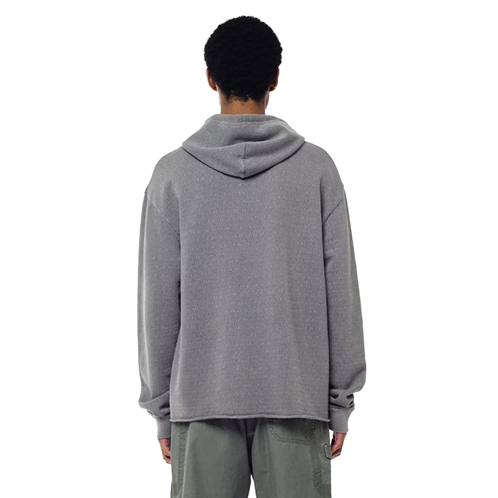 John Elliott Mens Raw Edge Jacquard Terry Hoodie 'Washed Charcoal' - Image 3