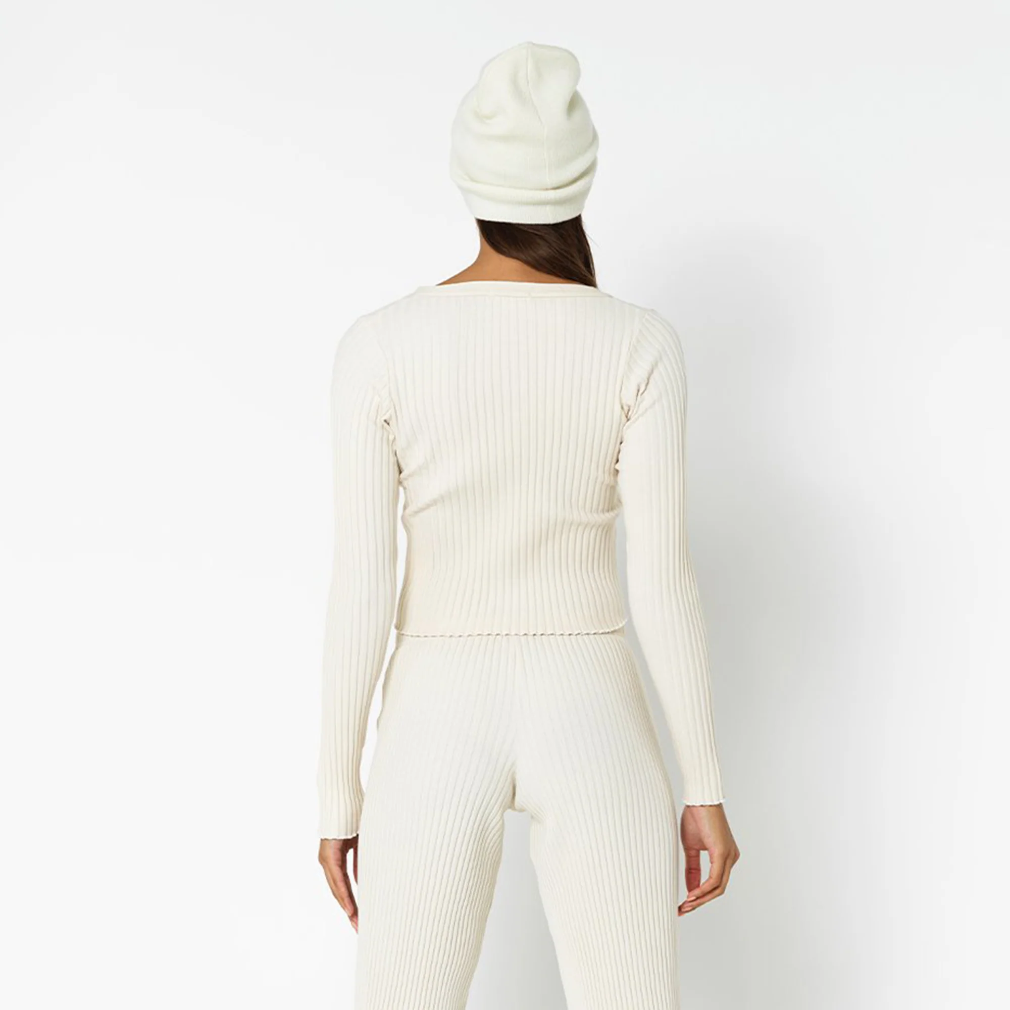 John Elliott Womens Ginza Rib Cropped Cardigan 'Feather' - Image 3