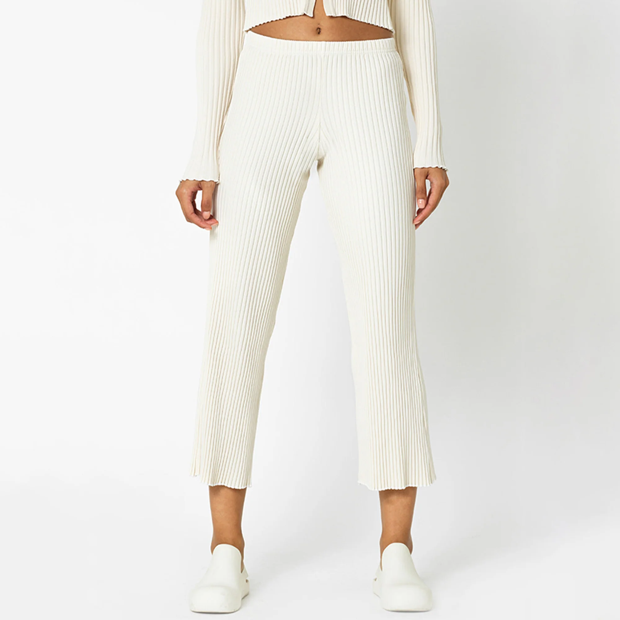 John Elliott Womens Ginza Rib Cropped Pant 'Feather' - Image 2