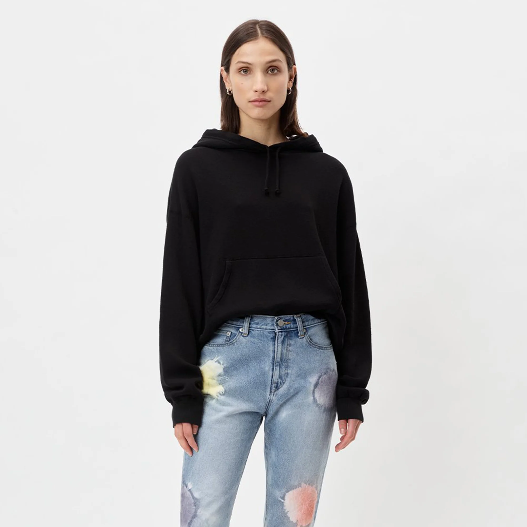 John Elliot Womens Vintage 'Black' Fleece Hoodie - Image 2