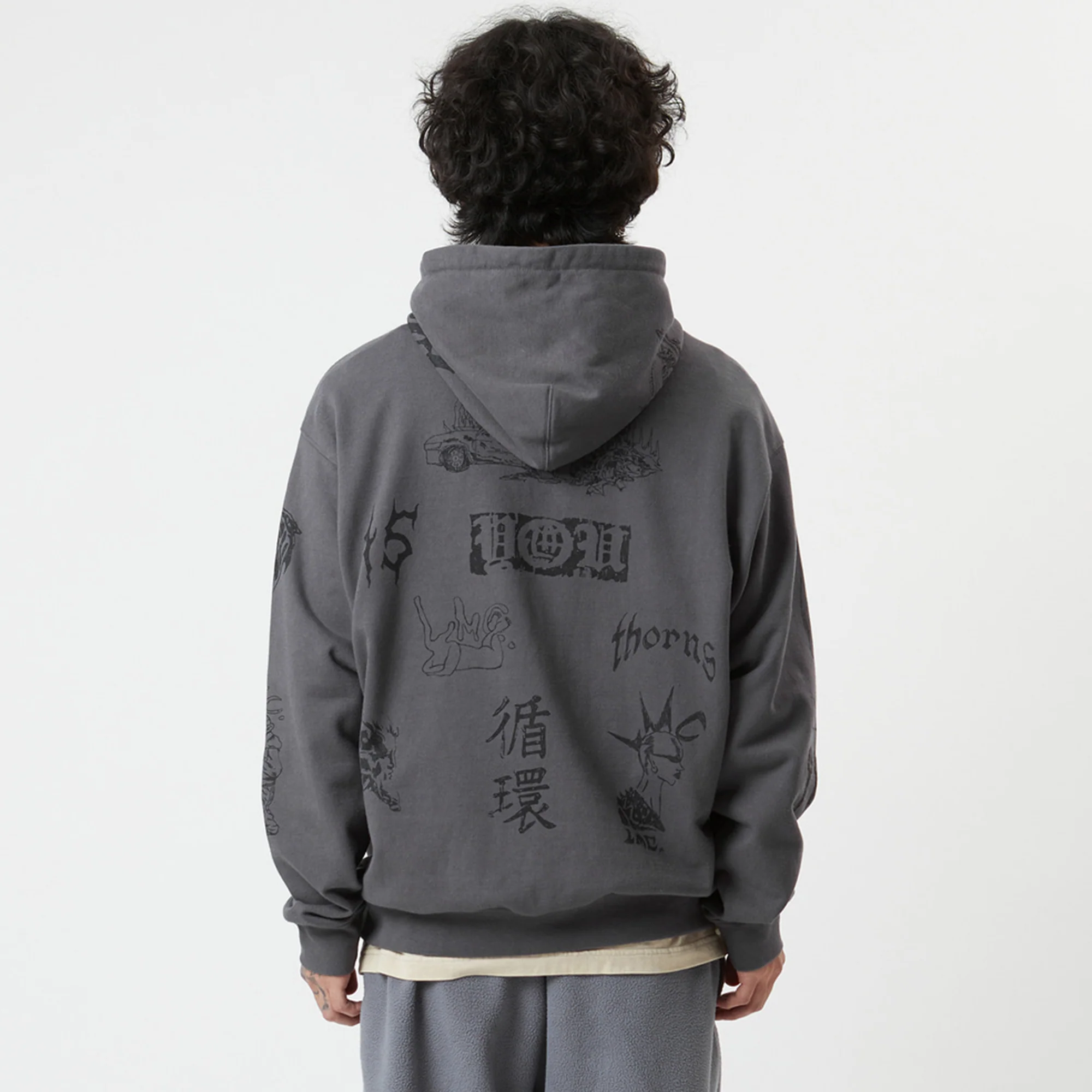 LMC Mens Doodle Collage Hoodie 'Charcoal' - Image 4