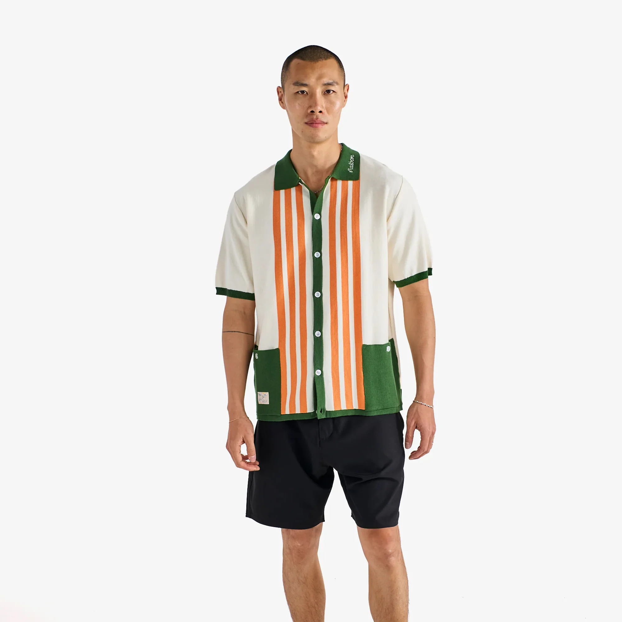 Malbon Golf Mens Gabbiano Knit Button Up Shirt - Image 2