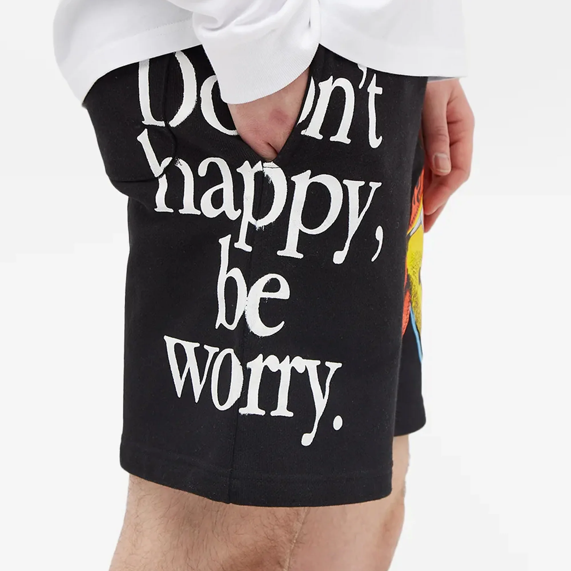 Market Mens Smiley Don't Happy, Be Worry Sweatshorts Black - Image 2