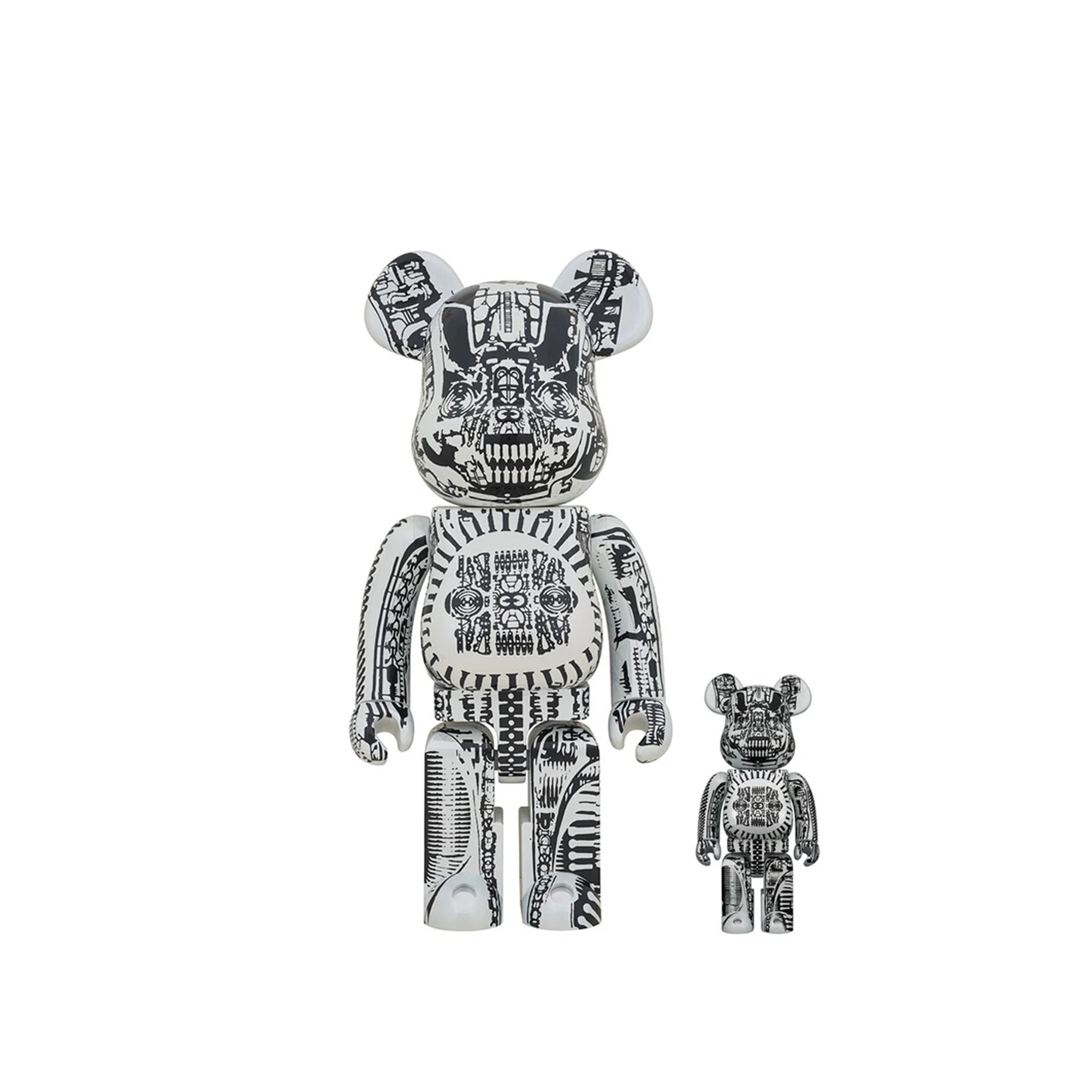 Medicom H.R. Giger 100% & 400% Bearbrick 'White Chrome'