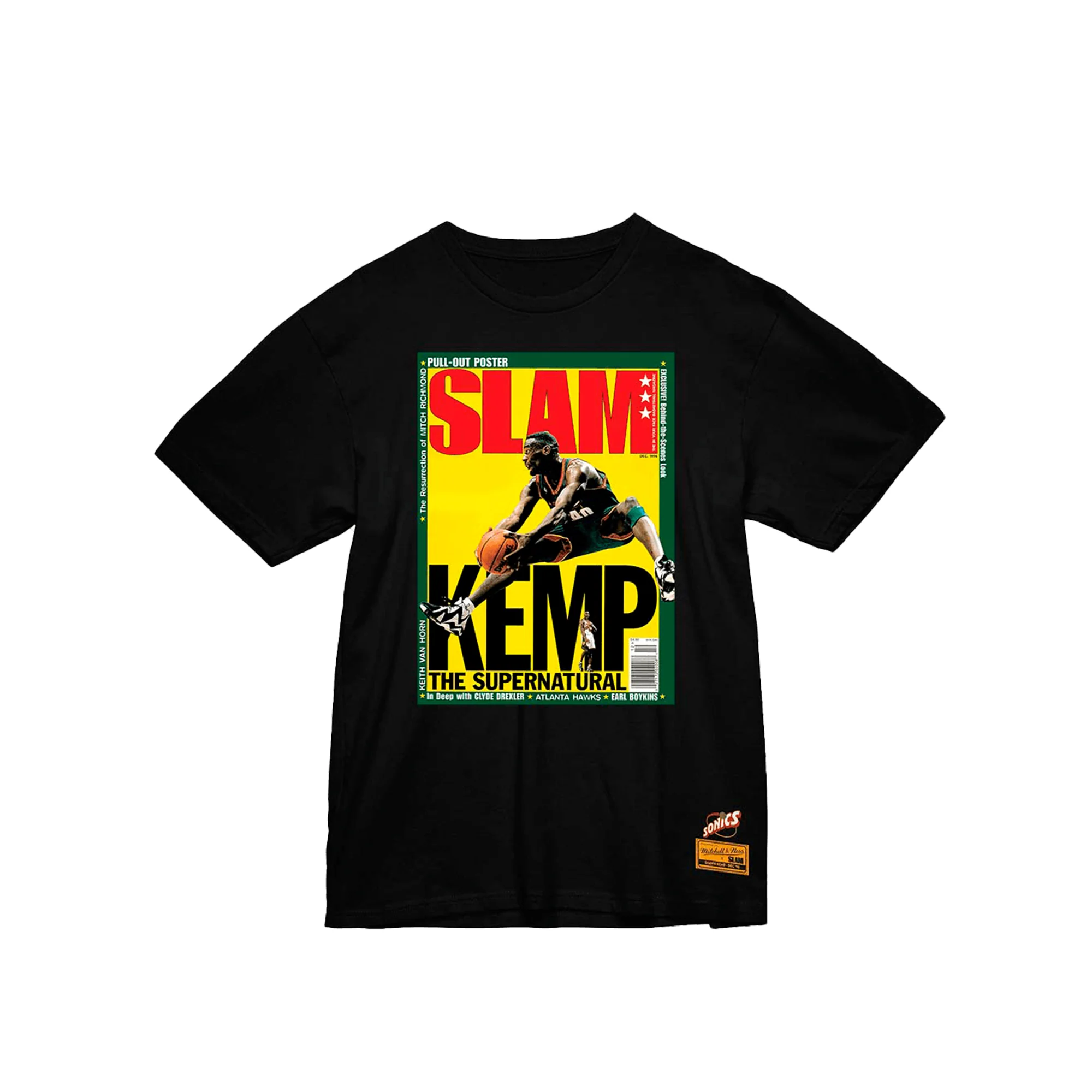 Mitchell & Ness Mens Seattle Supersonics Shawn Kemp Slam Cover Tee 'Black'