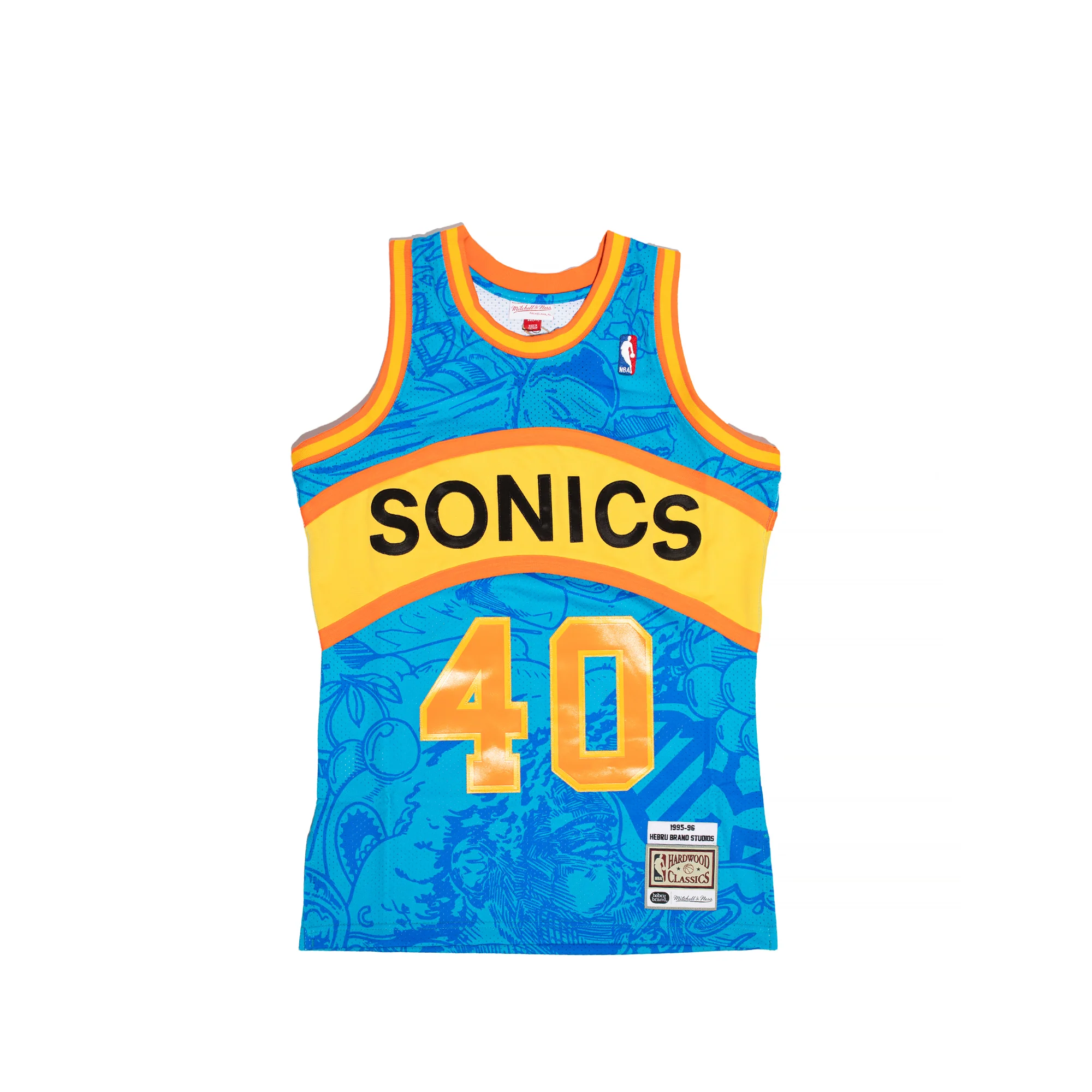 Mitchell & Ness Mens Seattle Supersonics Hebru Shawn Kemp Jersey 'Blue/Orange'