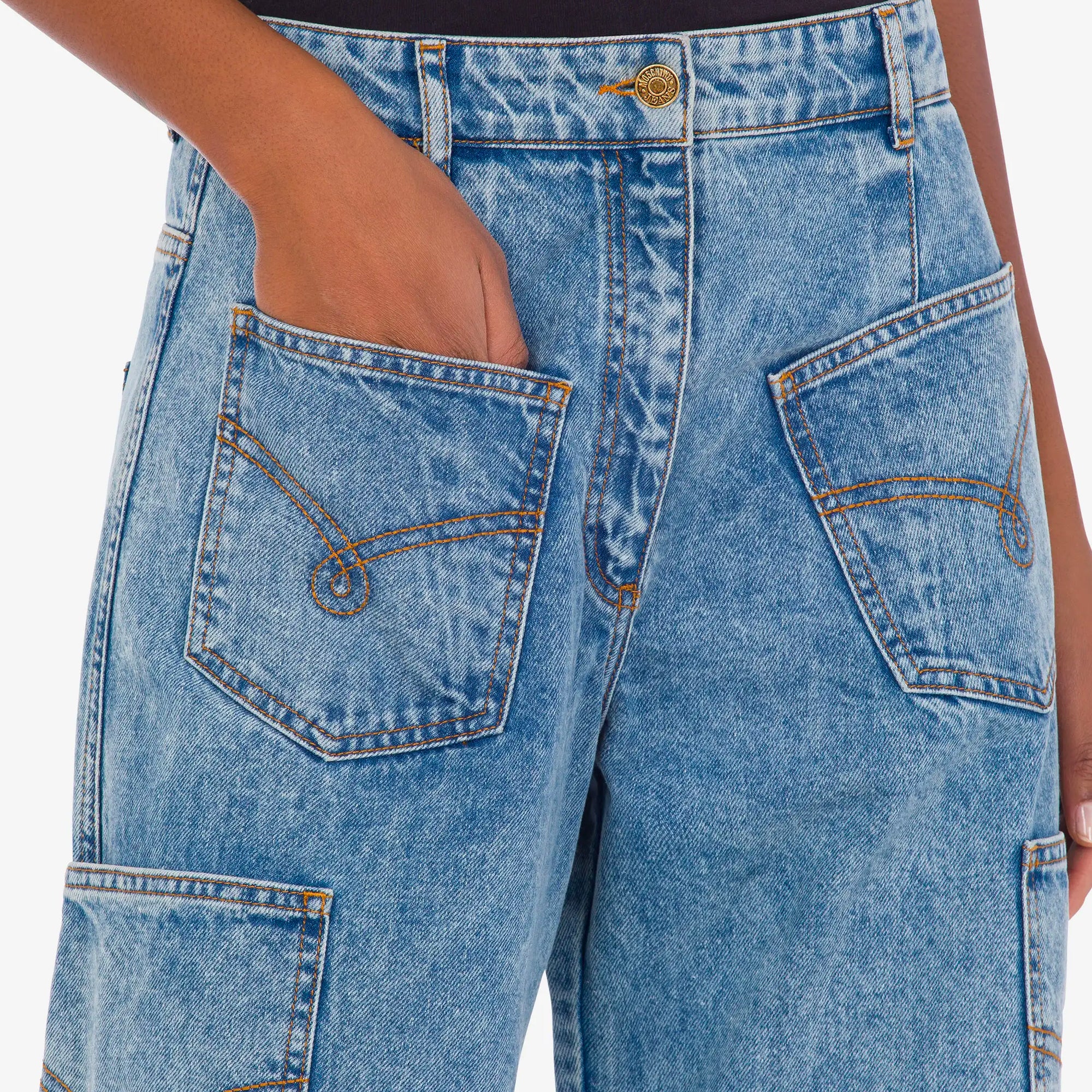 MO5CH1NO JEANS Womens Cargo Denim Pants - Image 4