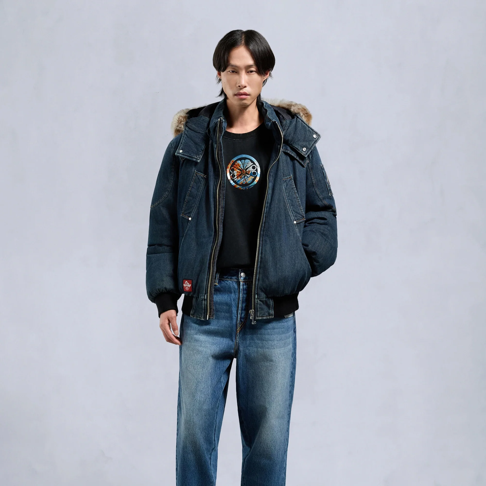 Moose Knuckles x Evisu Mens Denim Down Bomber Jacket - Image 2