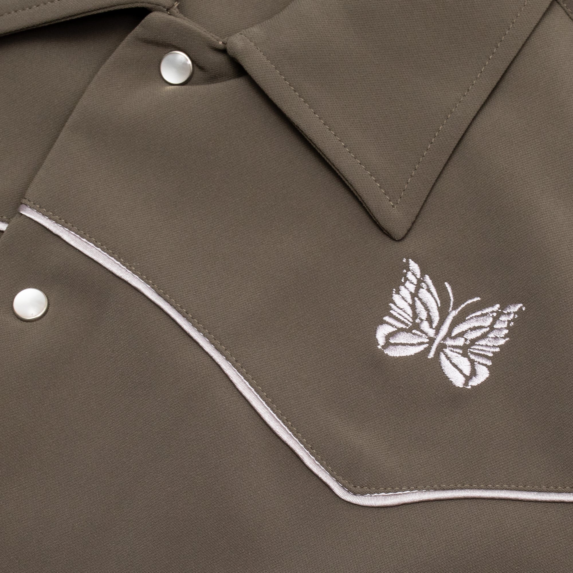 Needles Mens Piping Cowboy Jacket Pe/Pu Double Cloth 'Olive' - Image 3