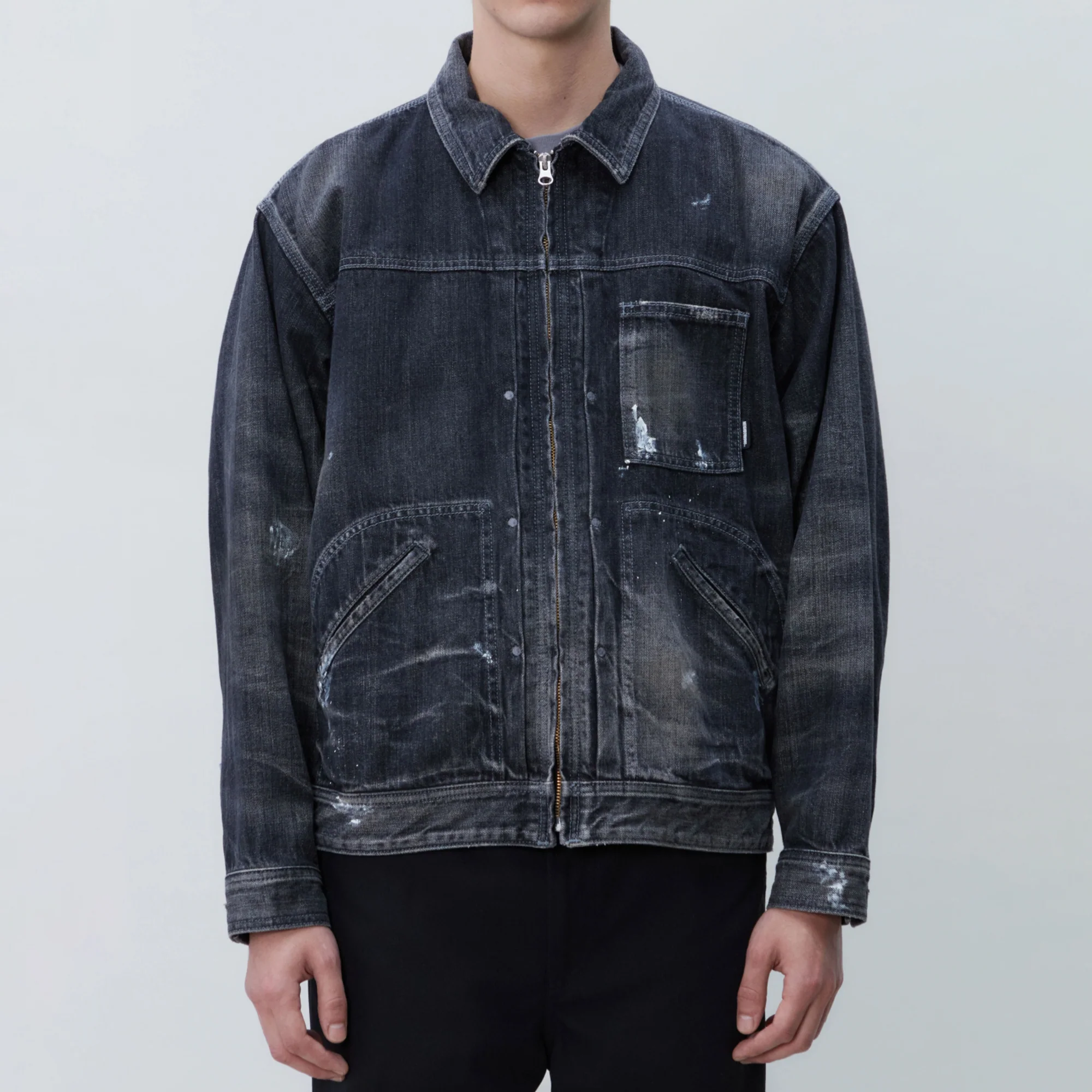 Neighborhood Mens Front Zip Denim Jacket 'Black' - Image 2