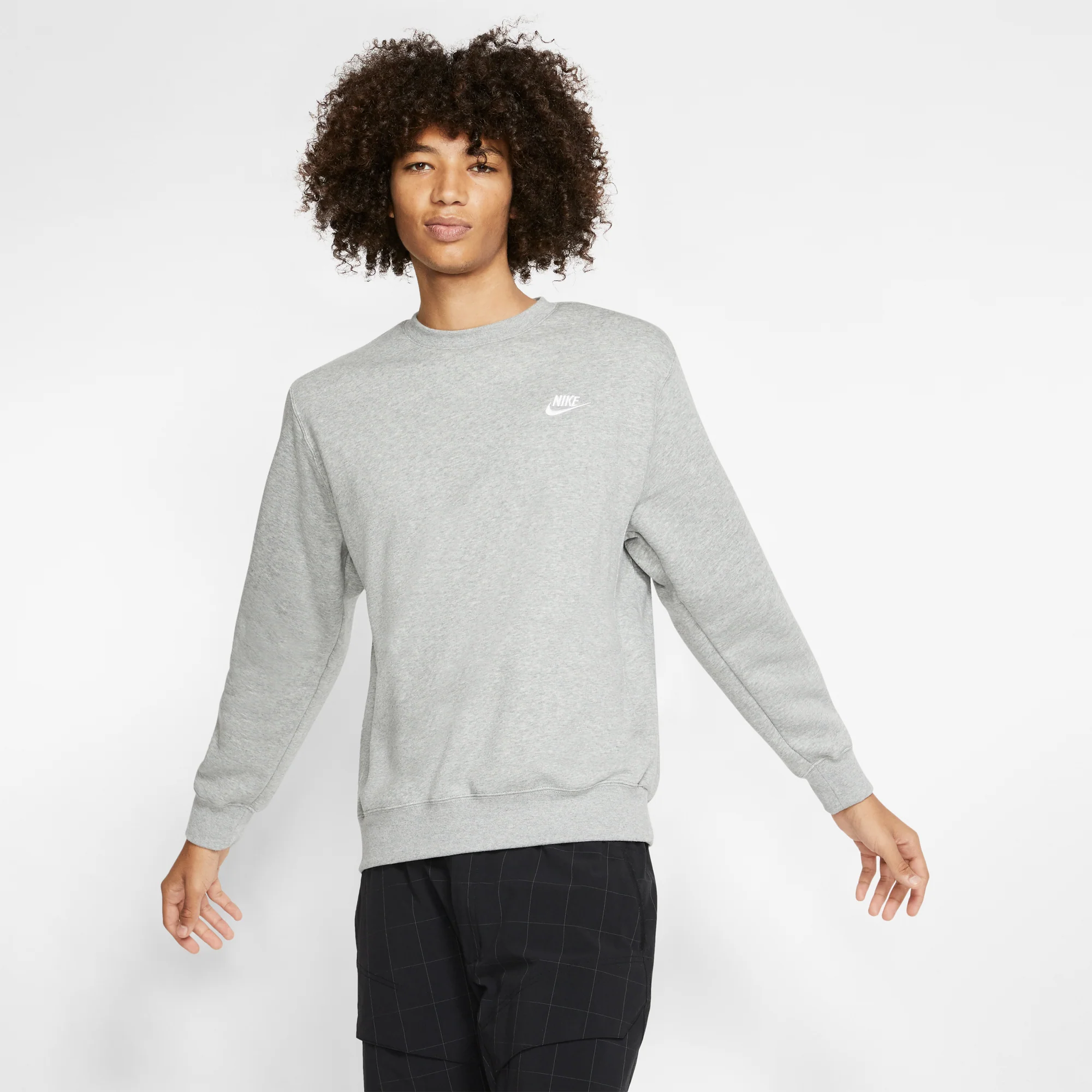 Nike Mens Sportswear Club Fleece Crew DK Grey Heather - Image 2