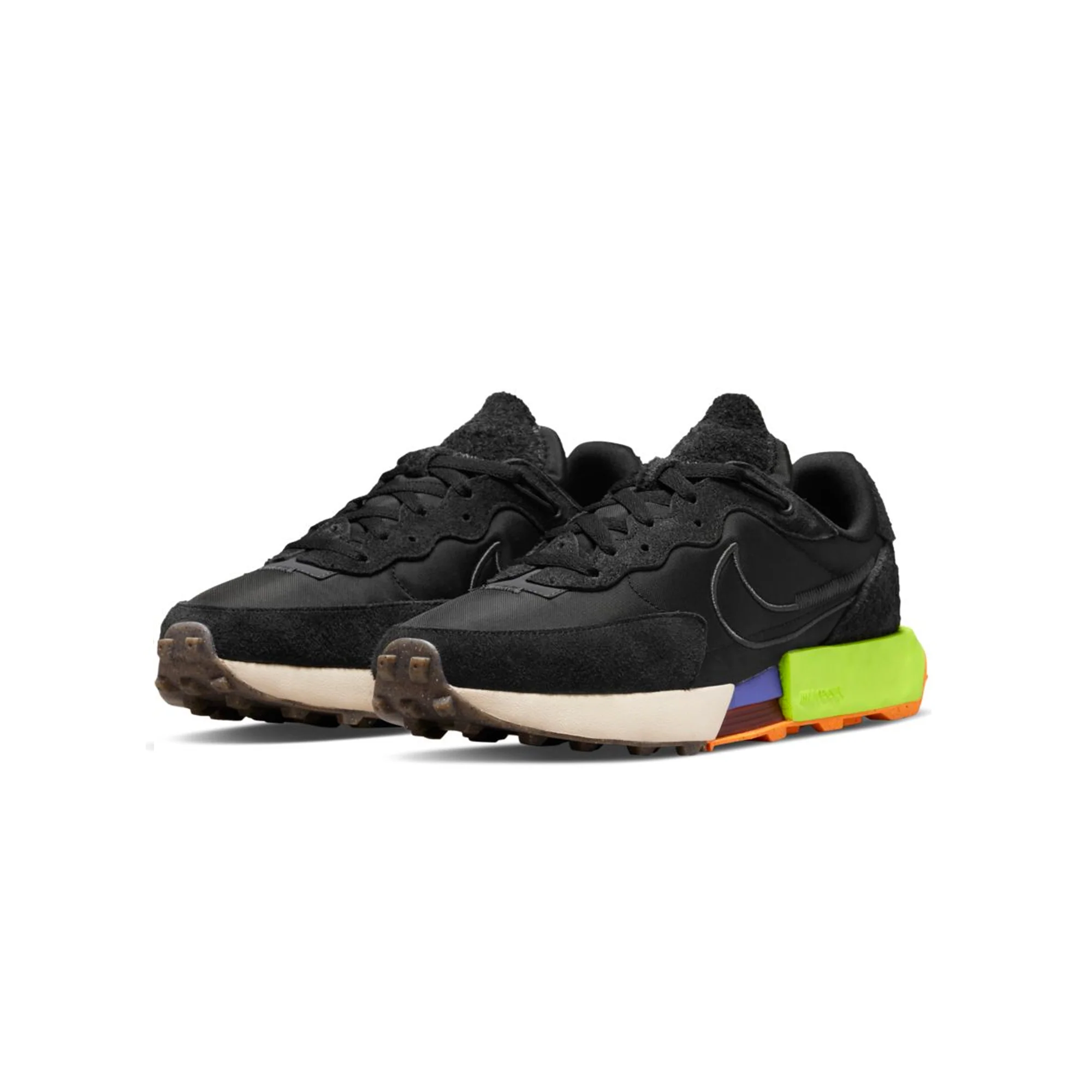 Nike Womens Fontanka Waffle Shoes 'Black/Volt' - Image 2
