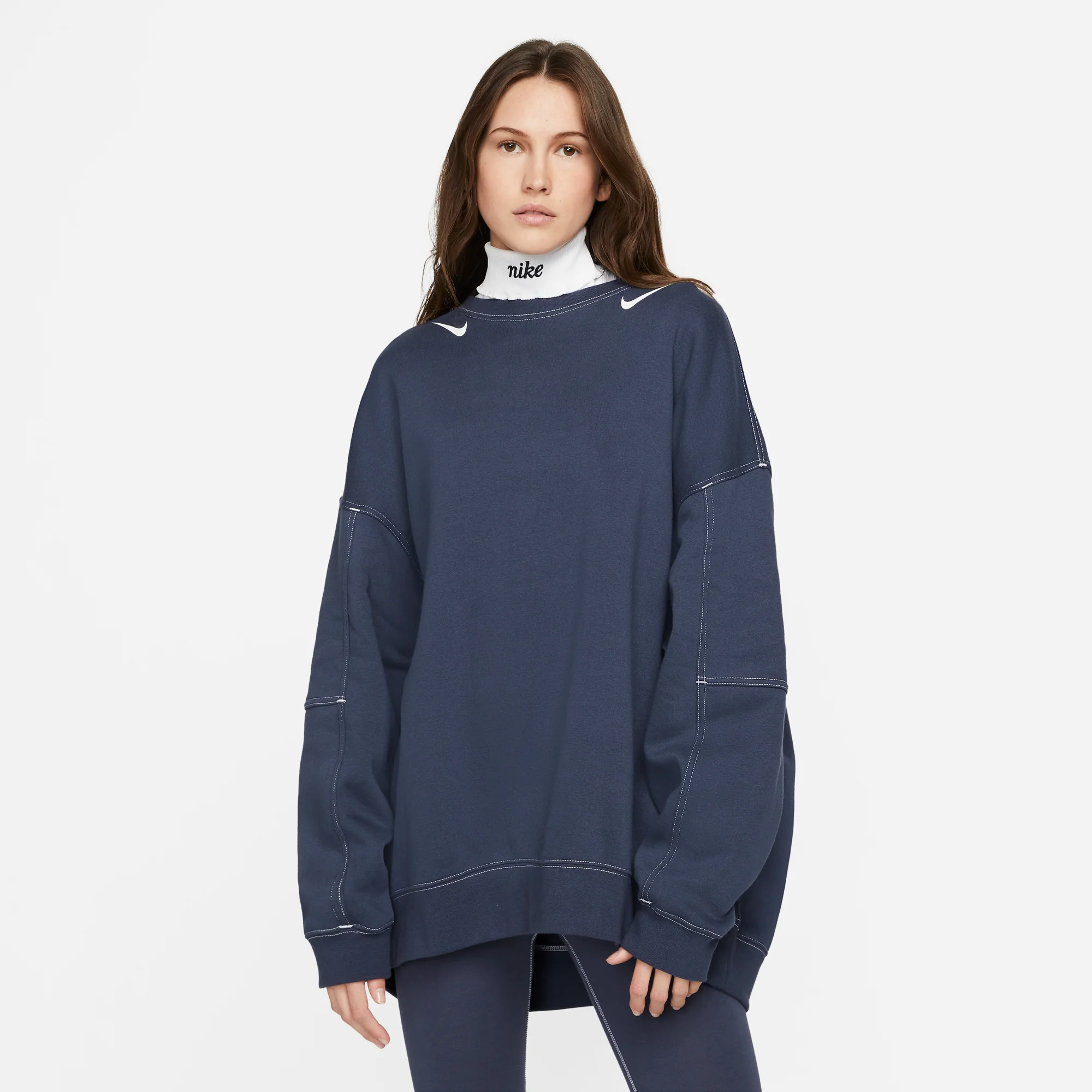 Nike Womens Sportswear Swoosh Crewneck 'Thunder Blue' - Image 3