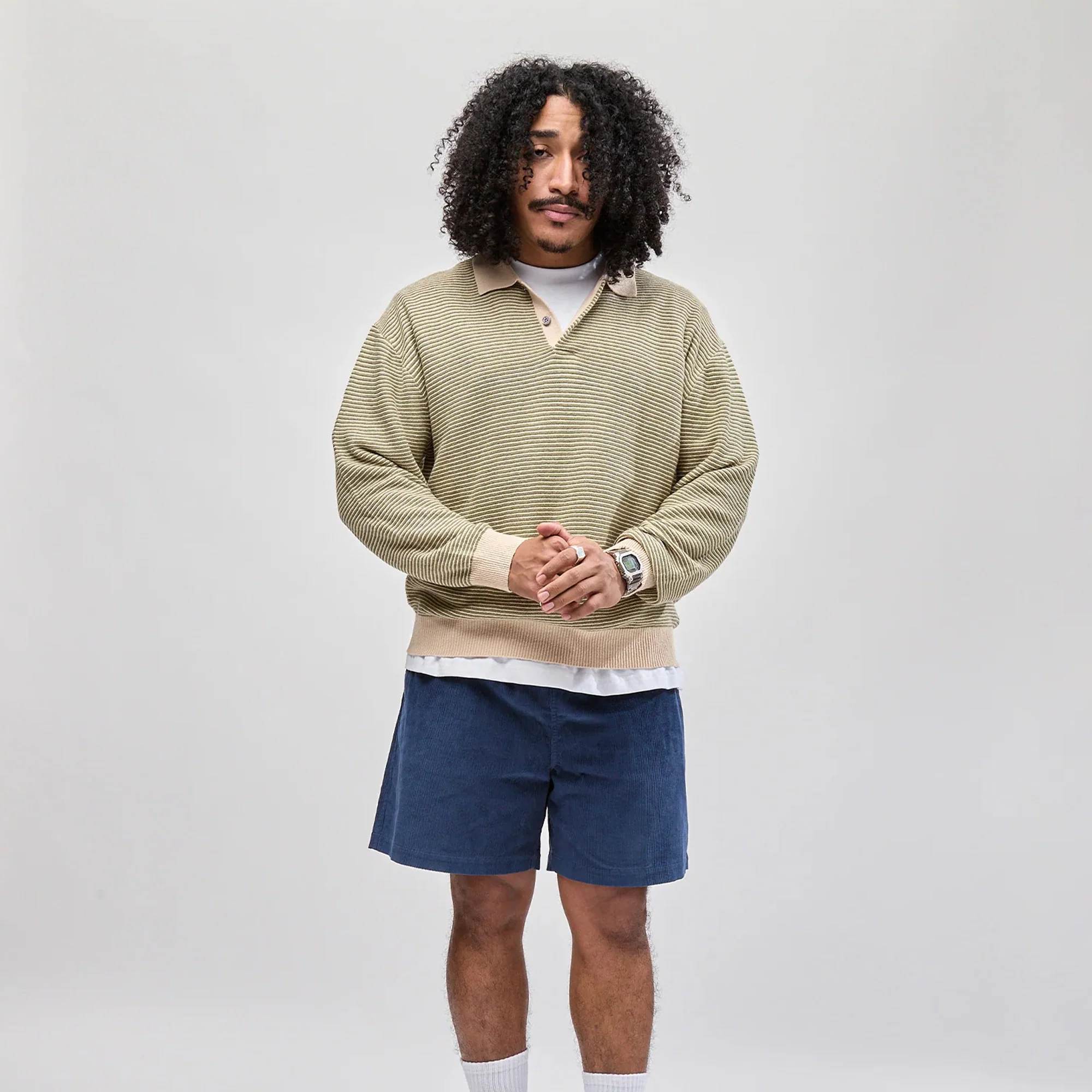 Only NY Mens Linen Stripe Knit Polo Top - Image 2