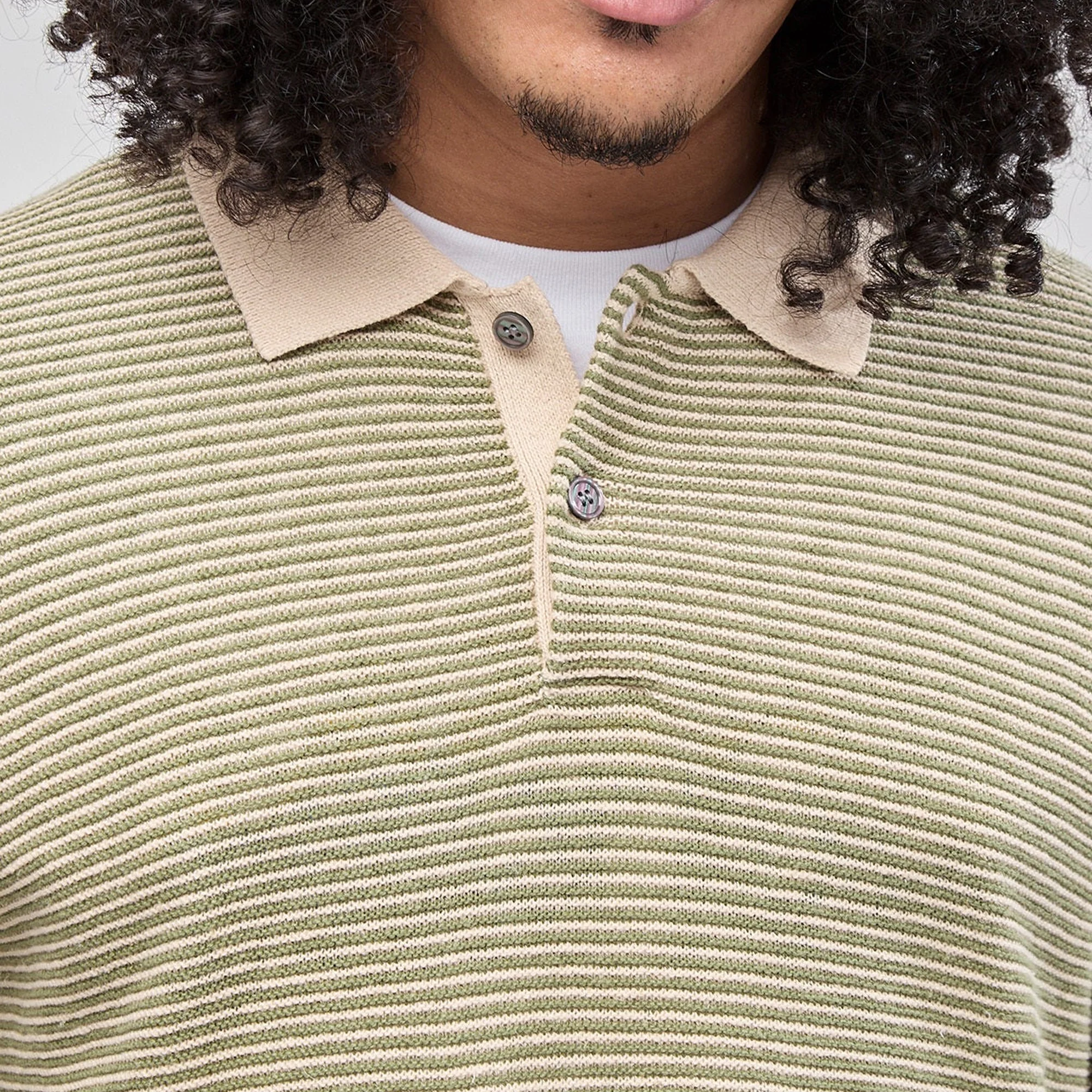 Only NY Mens Linen Stripe Knit Polo Top - Image 4